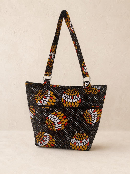 African Print Shoulder Bag, Handmade Large Fabric Tote with Zipper Pocket