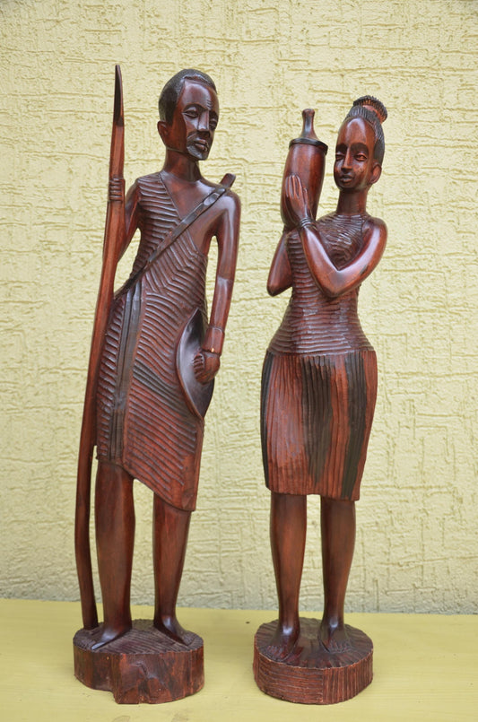 Pair of Hand-Carved African Wooden Sculptures | Tribal Art