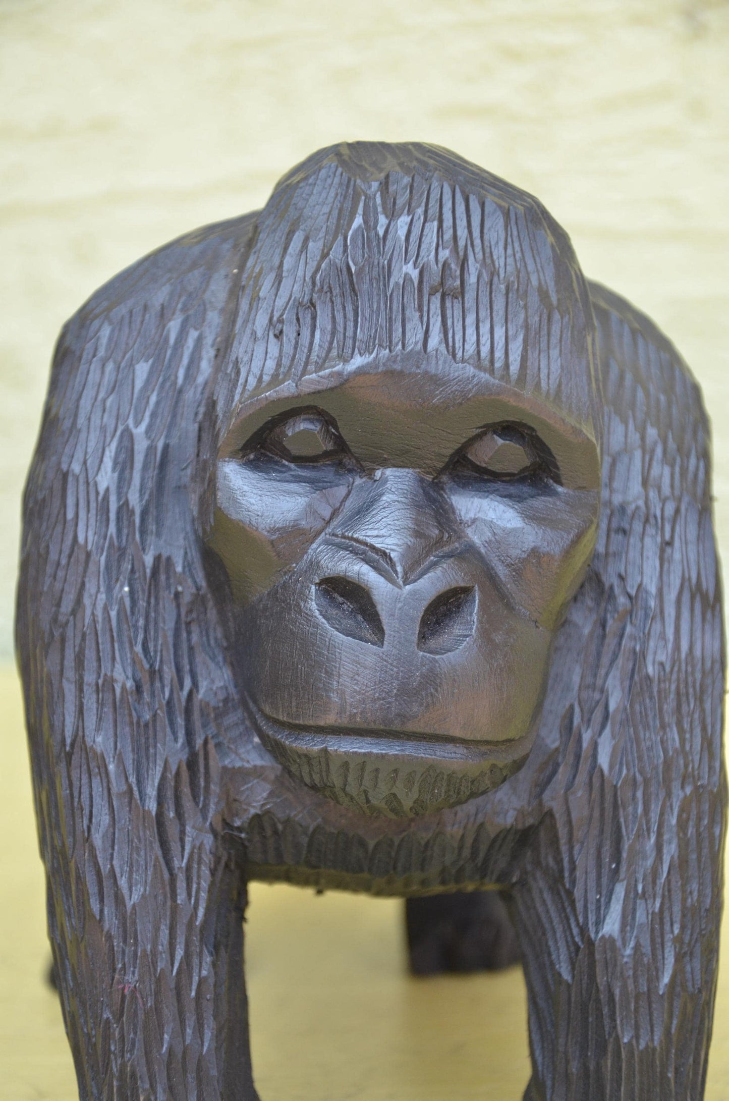 Hand Carved Wooden Mountain Gorilla Sculpture | Wildlife Art