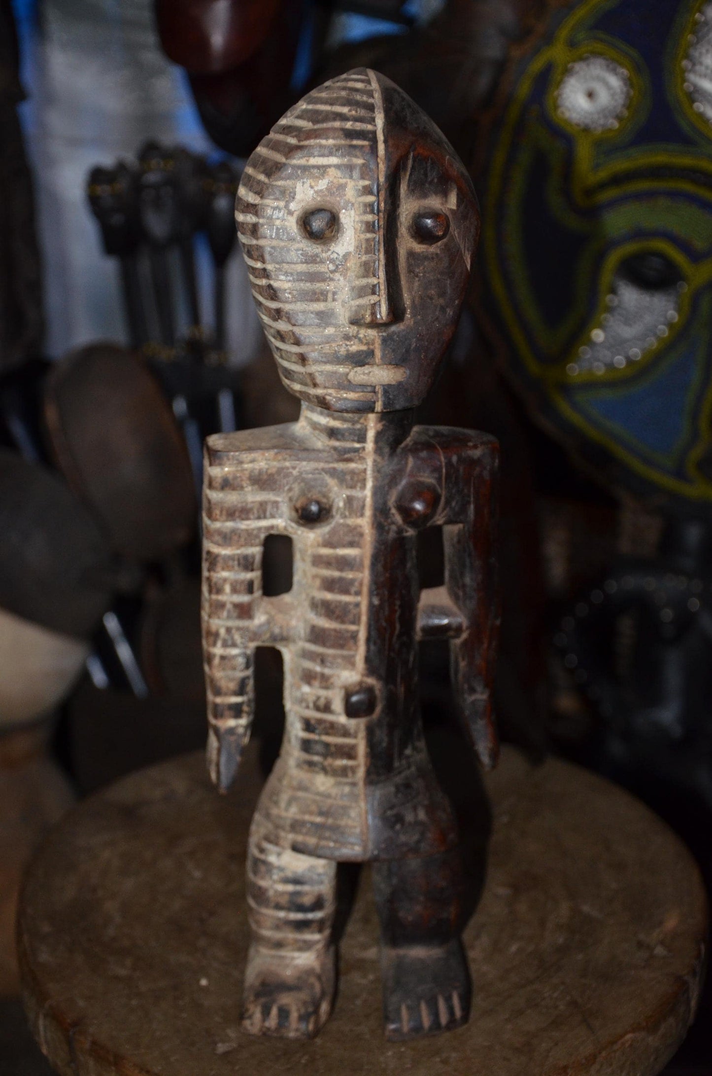 Metoko Initiation Figure - 16" Authentic Congo Kakungu Wood Statue, Striking Linear Scarification, Bukota Secret Society.