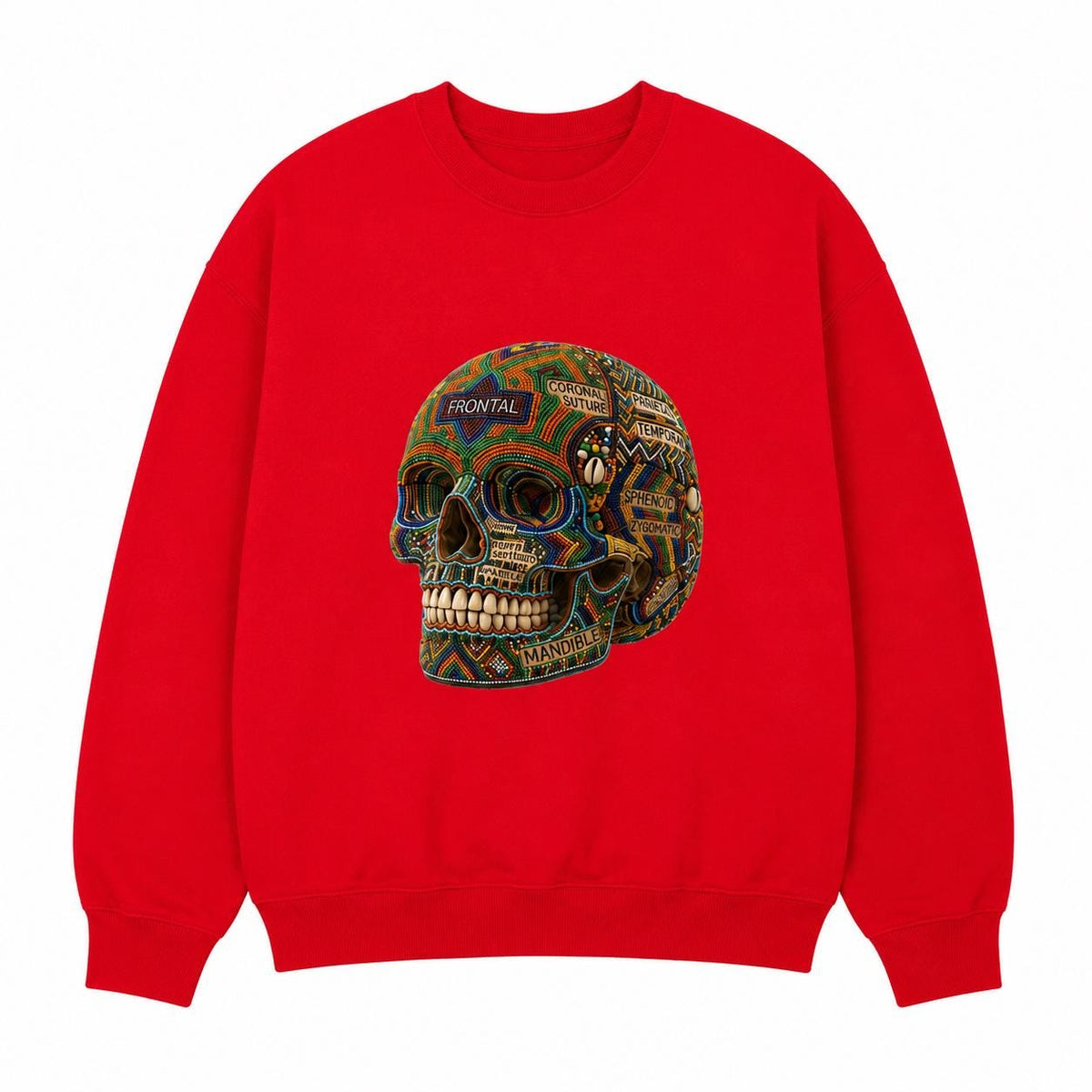Ornate Skull Sweatshirt, African Inspired Mosaic Skull Crewneck, Halloween Graphic Streetwear