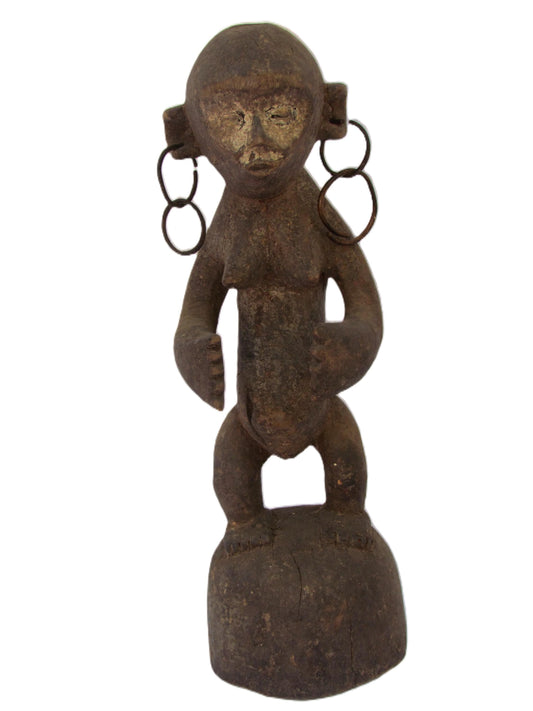 Figure féminine debout sculptée en bois de Lega Bwami, RD Congo, Afrique centrale