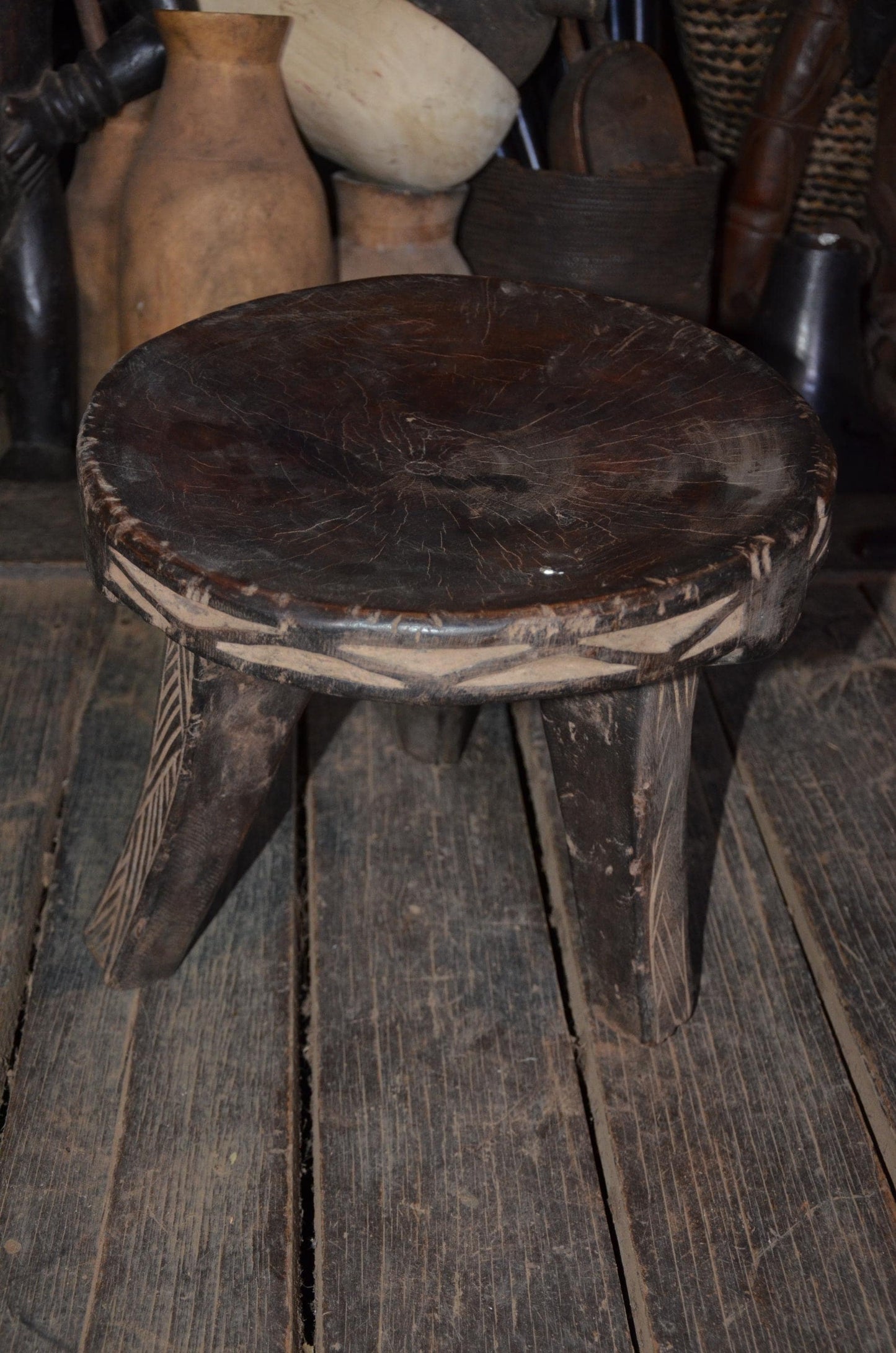 Authentic Senufo Kamba Stool | Three-Legged Wooden Stool | Tribal Home Decor