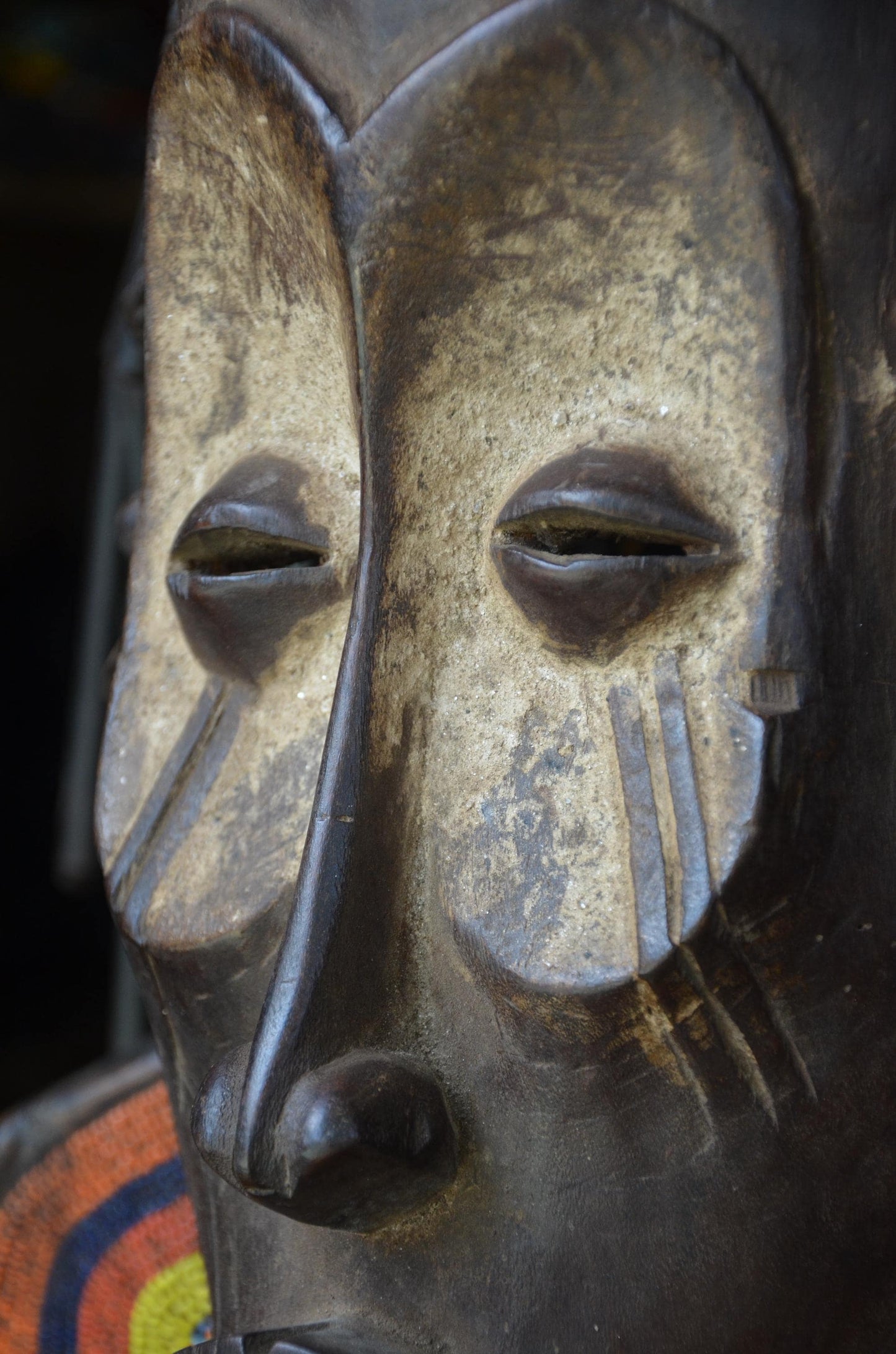 Authentic African Chokwe Mwana Pwo Mask - 21" Large Beaded Stand Display, Angola Tribal Face Mask, Elegant Wood Carving.