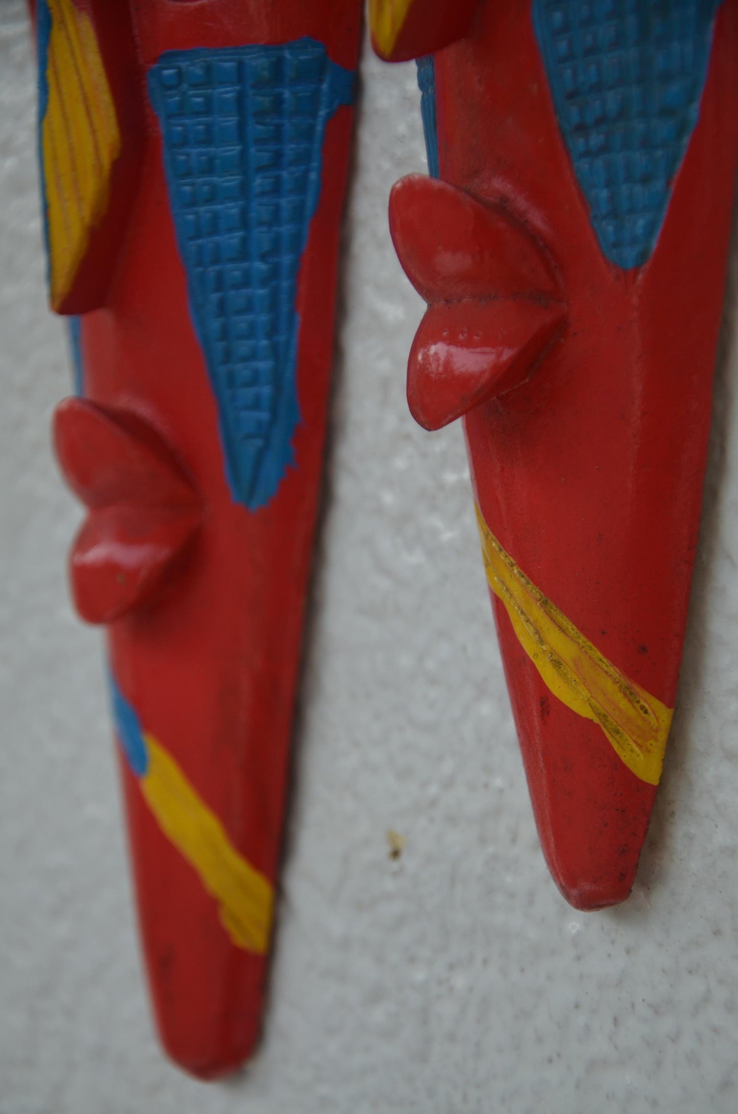 Hand-Carved Nyiginya Kingdom Crimson Red Wooden Facemask Couple | African Tribal Wall Art Decor