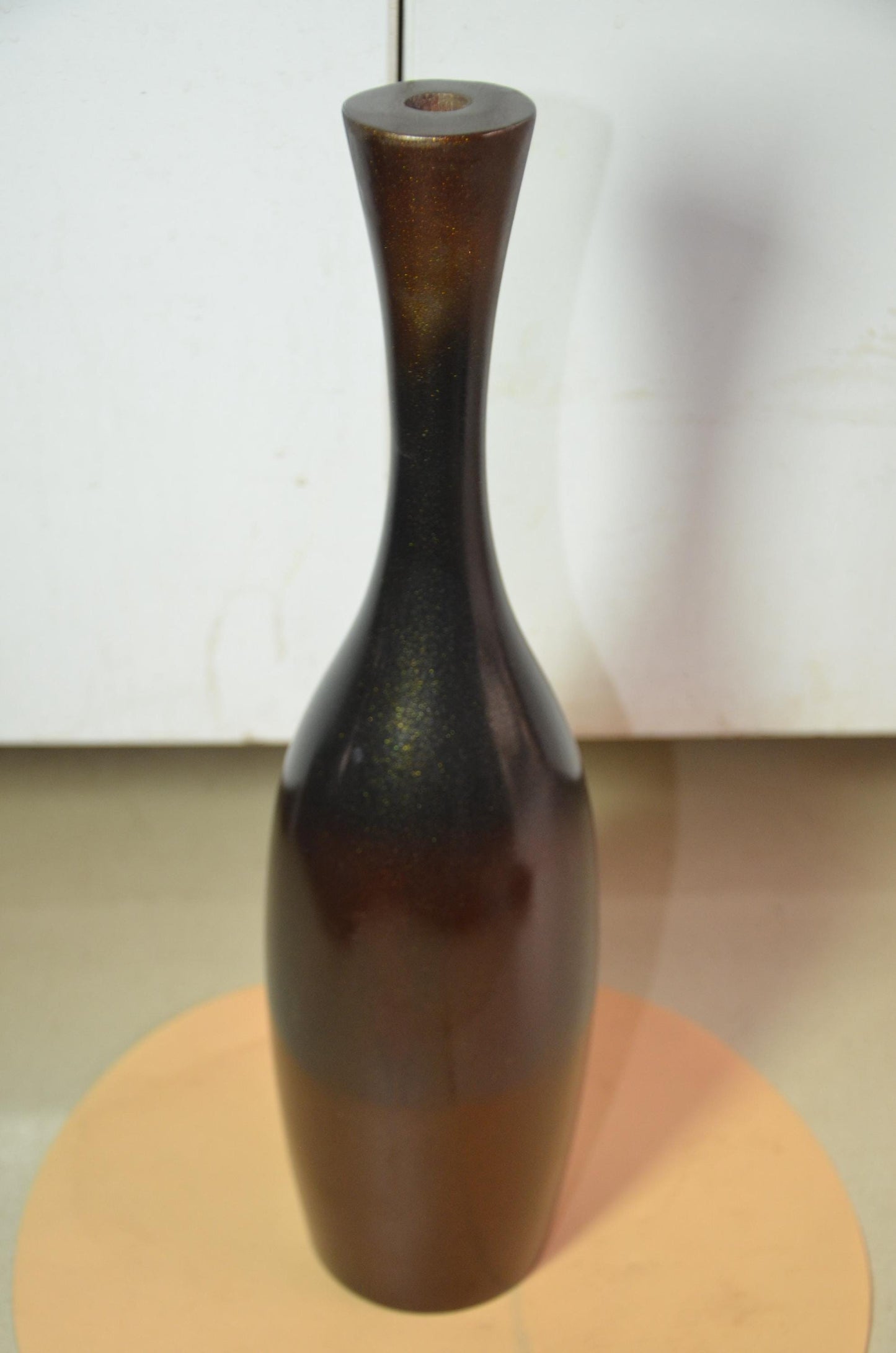 Tall Wooden Floor Vase | Metallic Bronze Black Ombre Trumpet Vessel, Nordic Decor