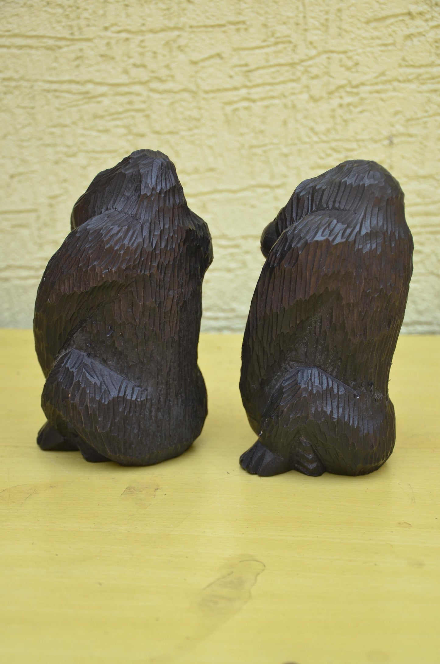 Hand Carved Wooden Gorilla Family Sculpture | Wildlife Art