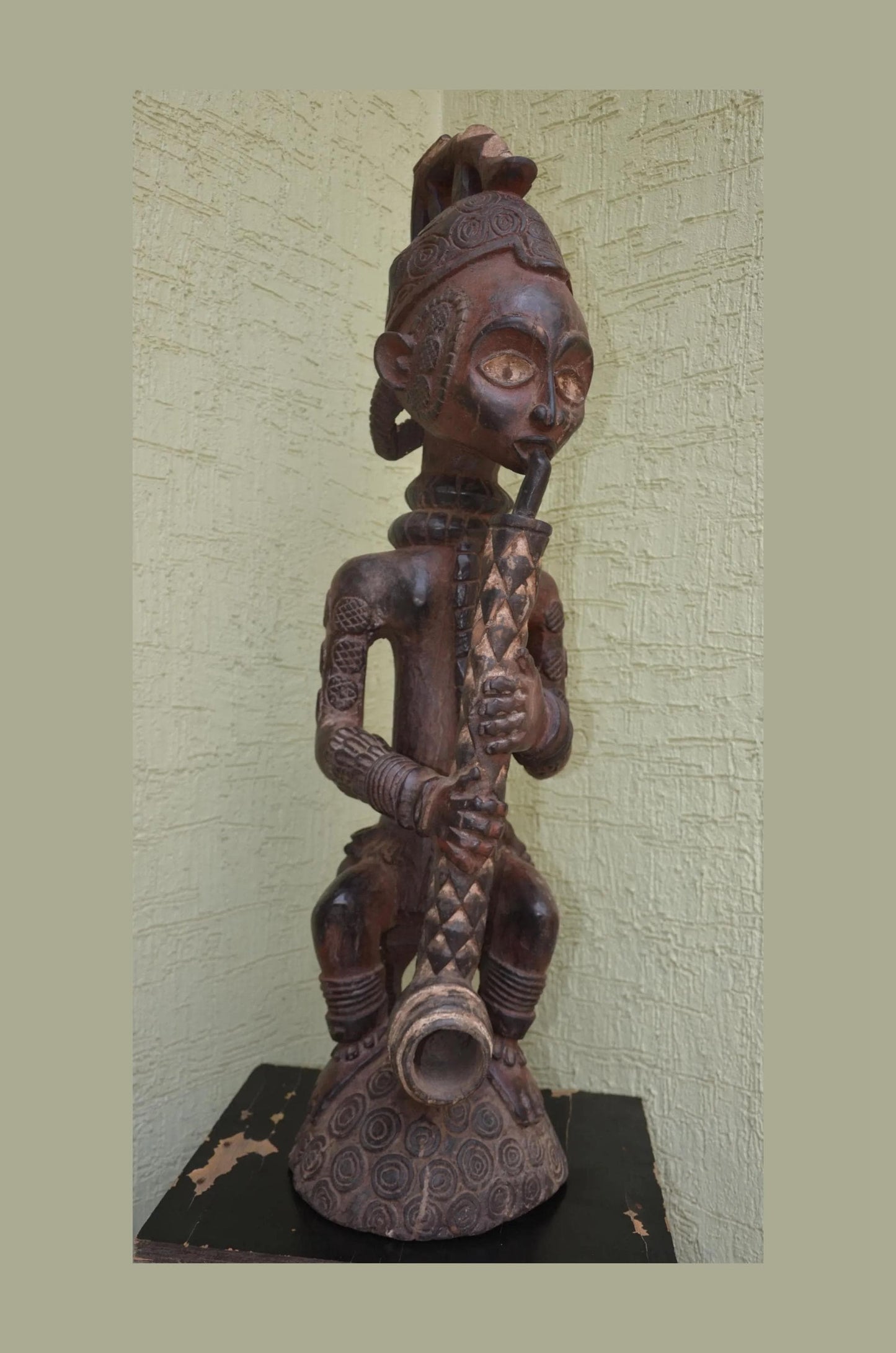 Bena Lulua Chief â€“ 41" Hand-Carved Wood Ancestor Smoking Pipe â€“ Tribal Art.