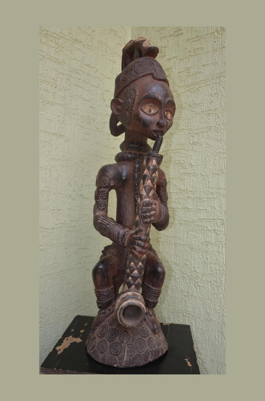 Bena Lulua Chief â€“ 41" Hand-Carved Wood Ancestor Smoking Pipe â€“ Tribal Art.