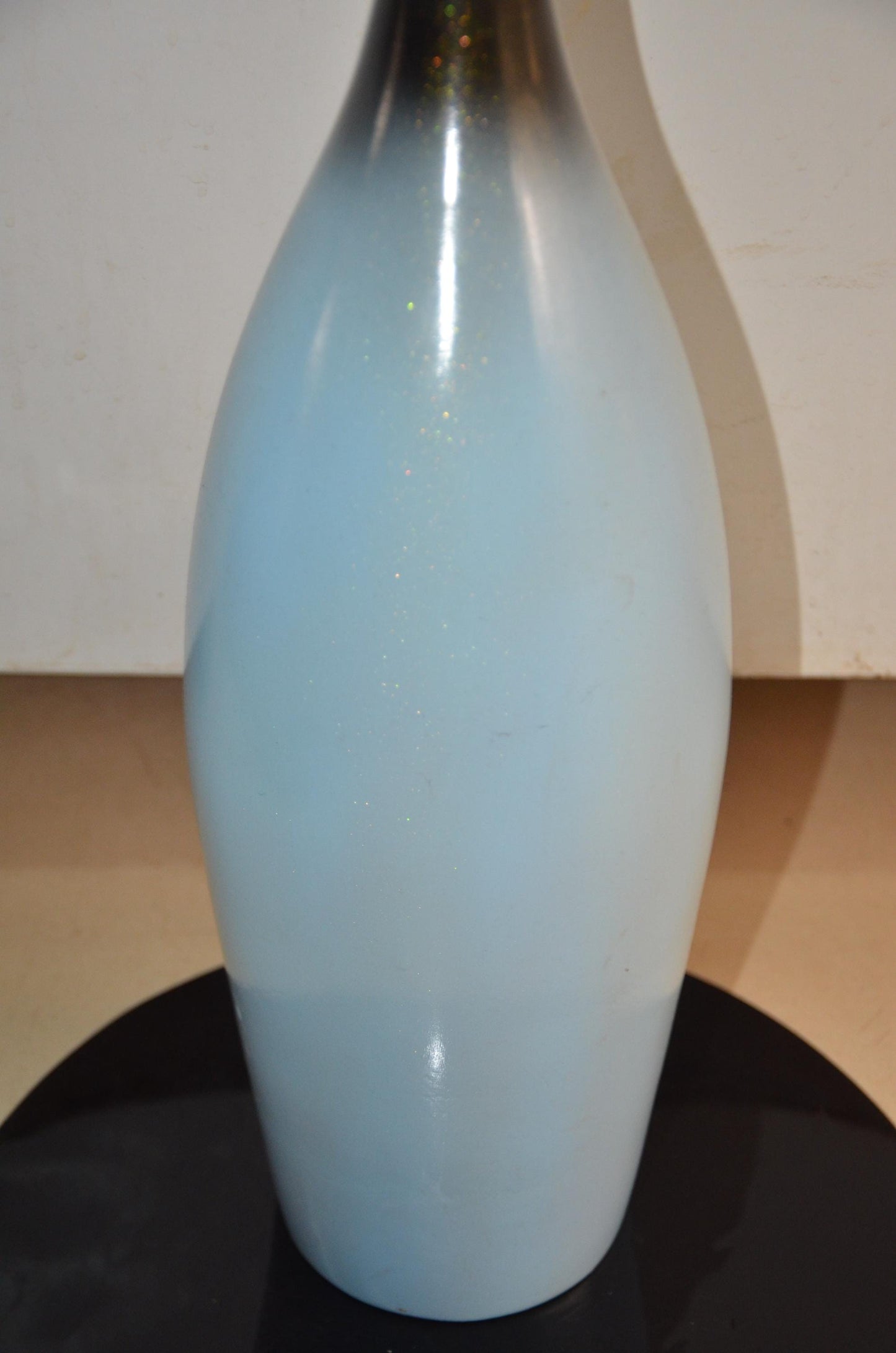 Tall Wooden Floor Vase | Light Blue and Black Long Neck Bottle Vase