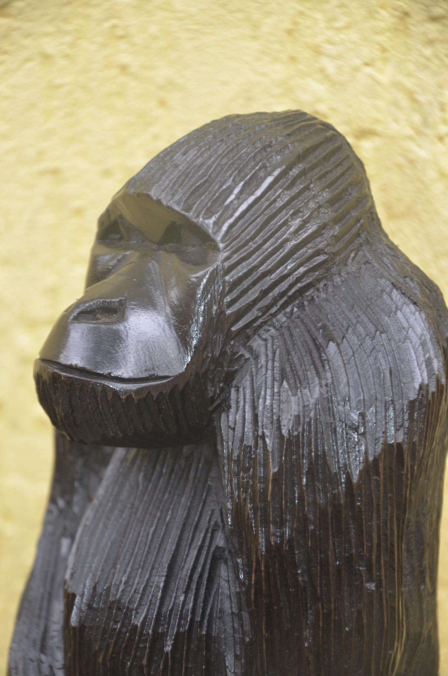 Hand-Carved African Wooden Gorilla with Baby Sculpture