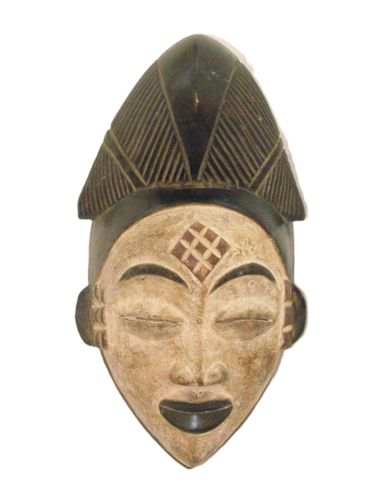 Bapunu White Africa Face Mask from Gabon, Tribal Art, Hand carved-Mask