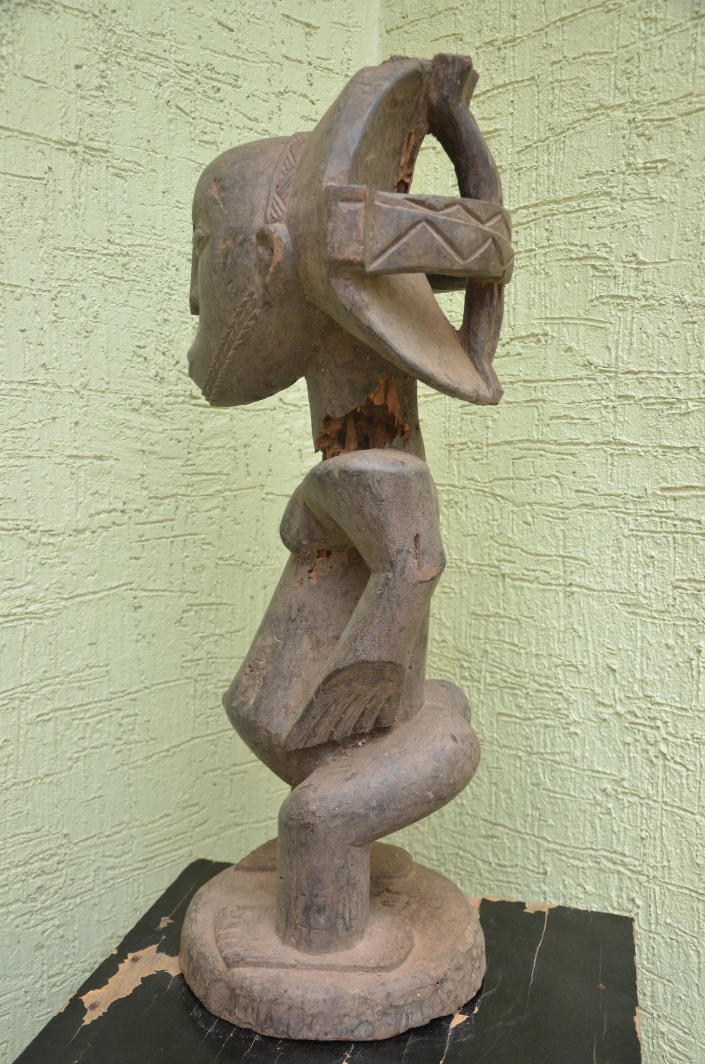 Luba-Hemba Statue â€“ 31" Hand-Carved Wood Ancestor Male Figure â€“ Congo Art.