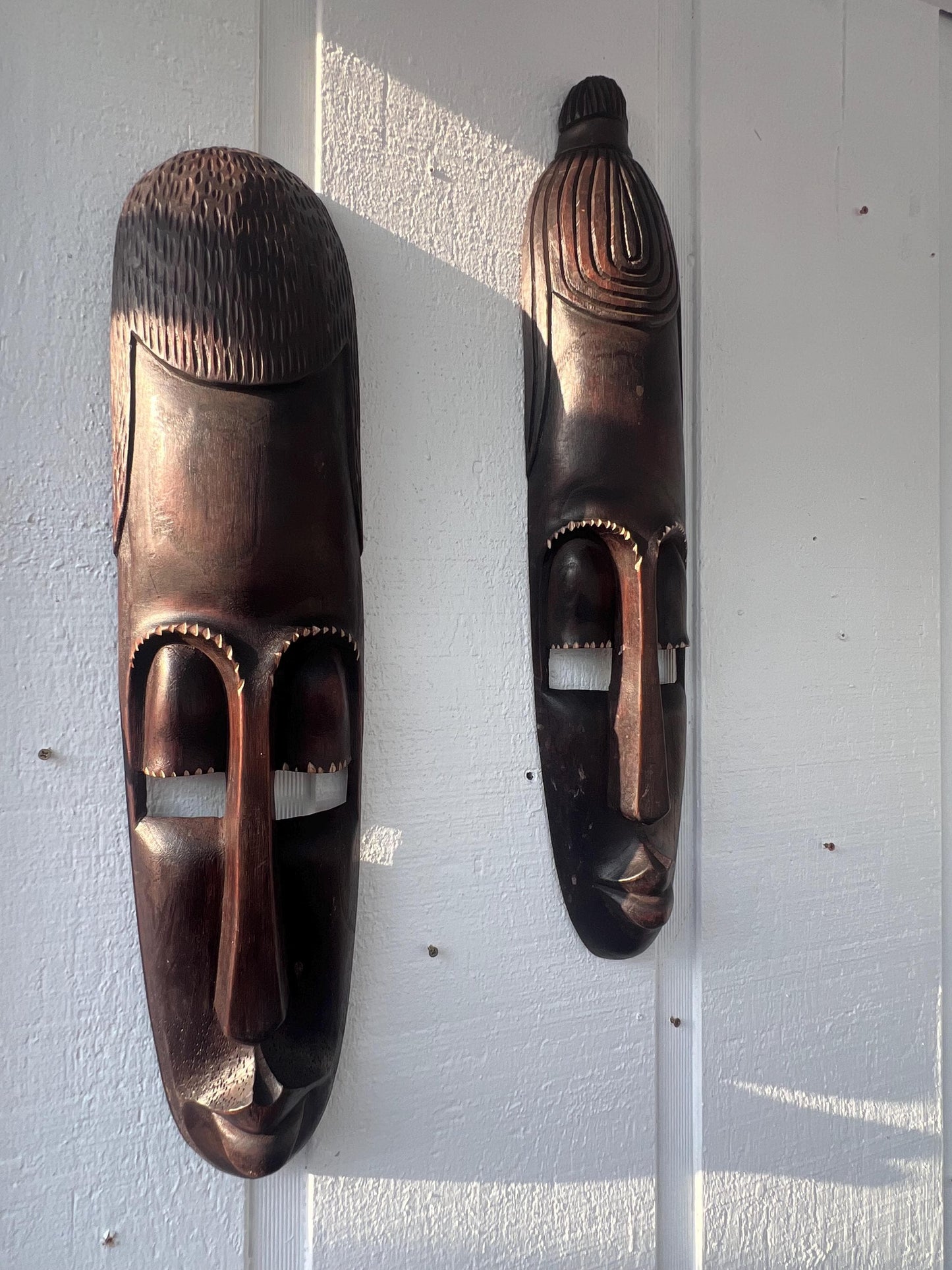 Wood Wall Art – Rwandan King & Queen Mask Set, Hand-Carved African Wall Decor