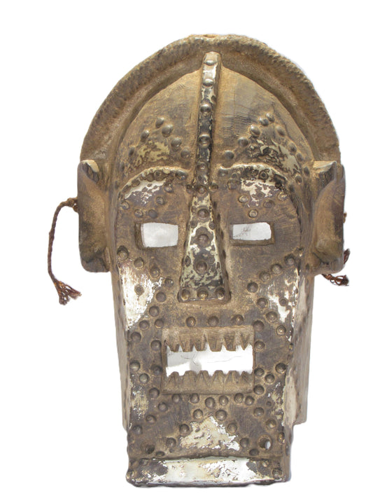 Masque vintage de la tribu Yombe d'Afrique, sculpture sur bois originale de la RDC, décoration murale à suspendre pour étagère et table.