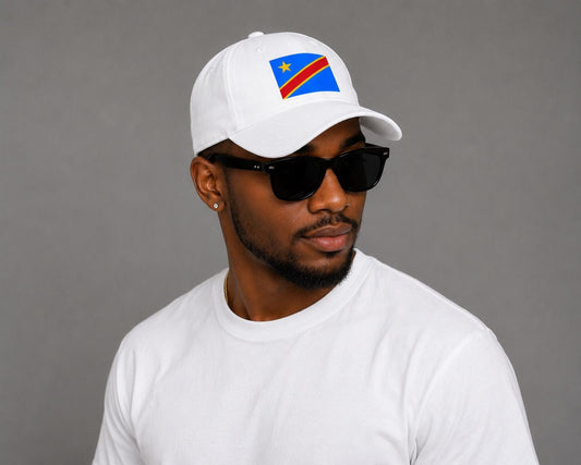 DRC Baseball Cap | Democratic Republic of Congo Hat | Congo Flag Cap | White Dad Hat | African Pride Hat | Unisex Adjustable Cap