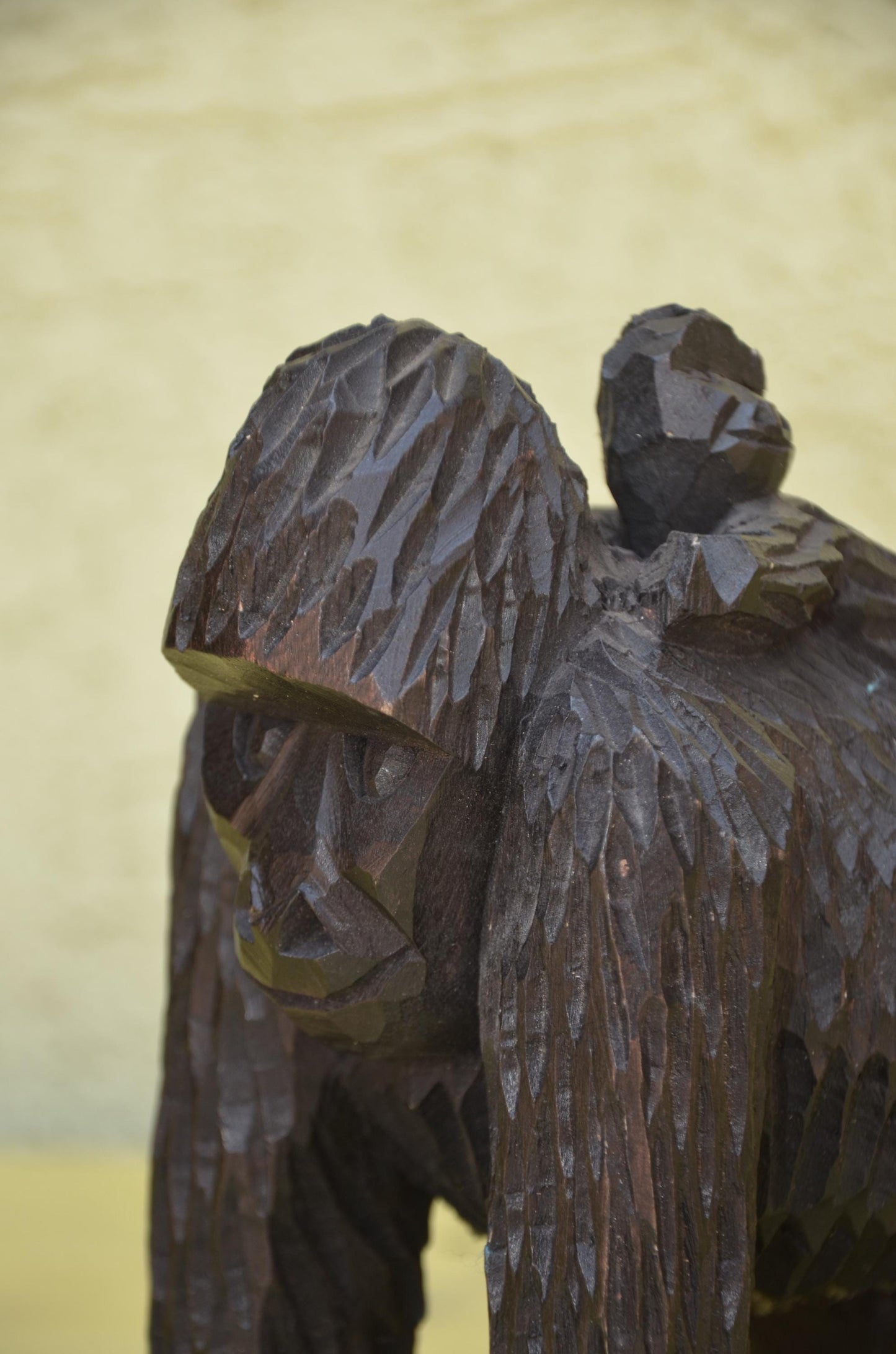Hand Carved Wooden Mother & Baby Gorilla | Wildlife Art