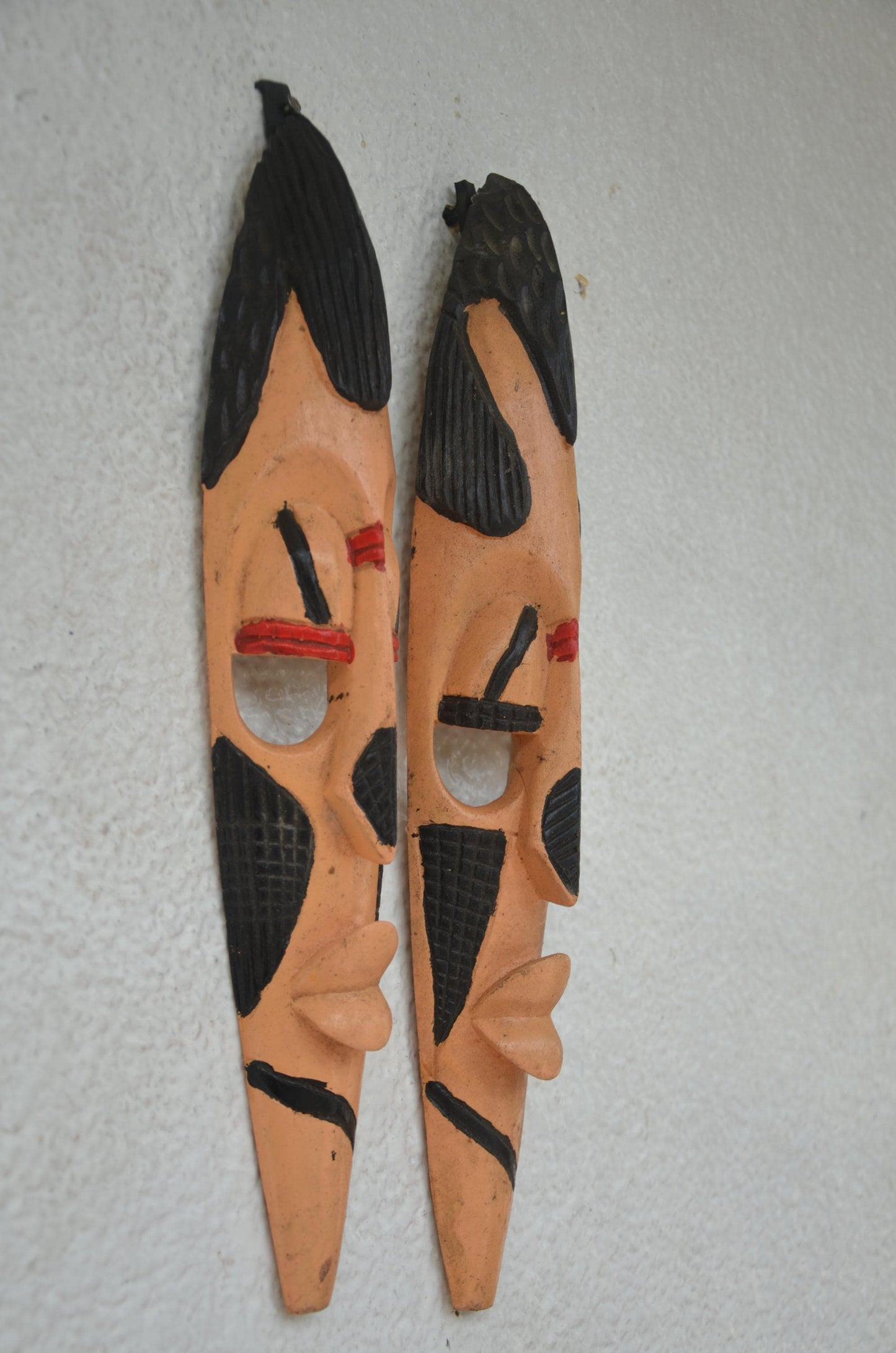 Wood Wall Art – Rwandan Nyiginya Kingdom Couple Masks, Hand-Carved African Wall Decor