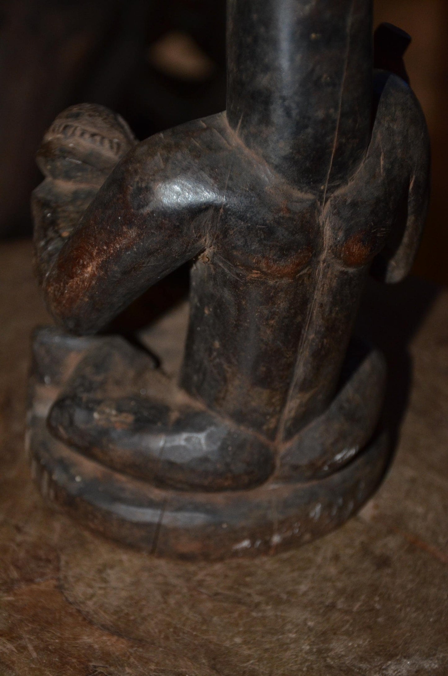 Luba Hemba Ancestor Figure | Seated Chief with Staff & Child | Tribal Wood Statue