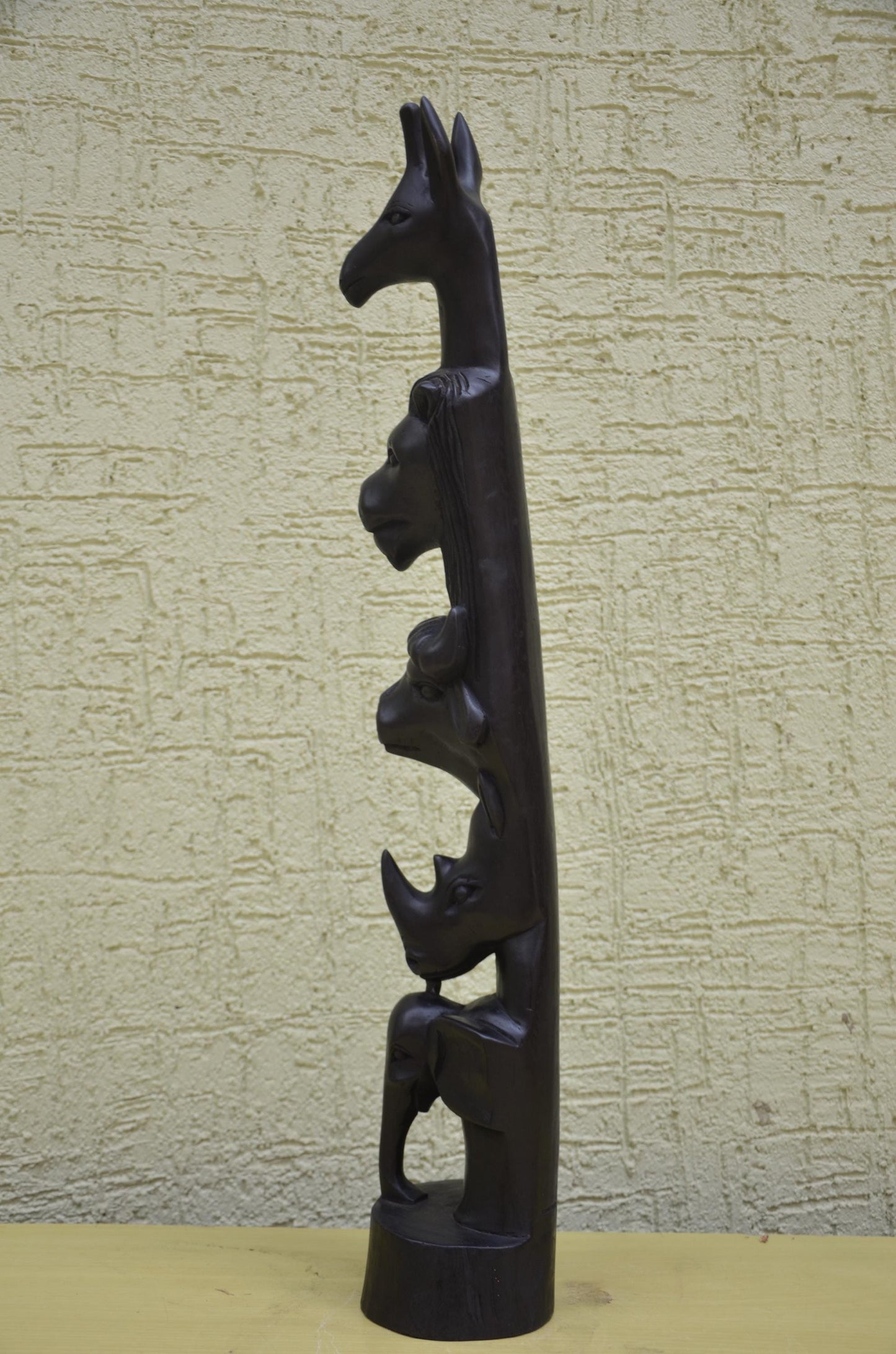 African Wooden Wildlife Totem Sculpture | Tiered Animal Art