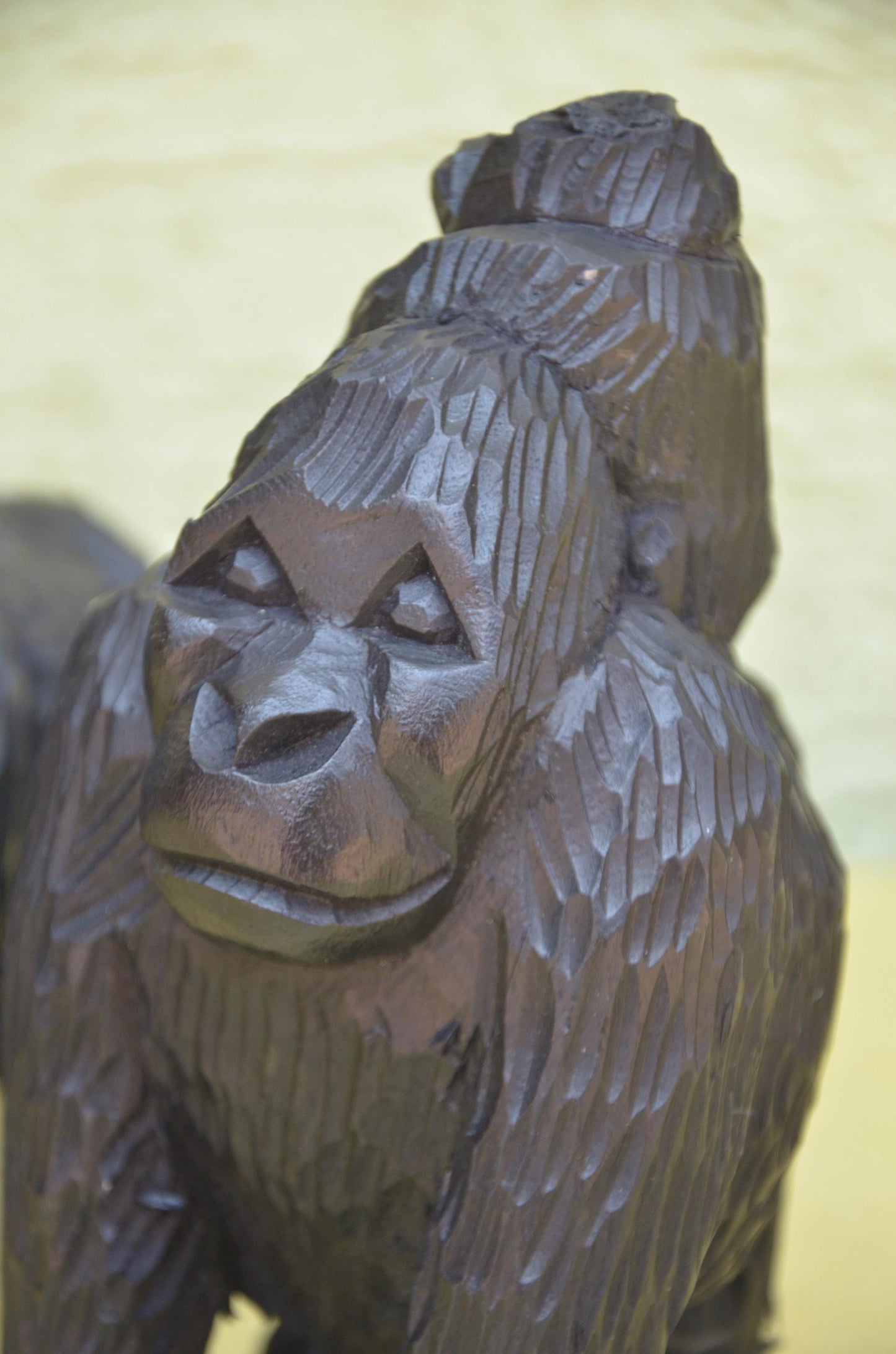Hand Carved Wooden Gorilla Family Sculpture | Wildlife Art