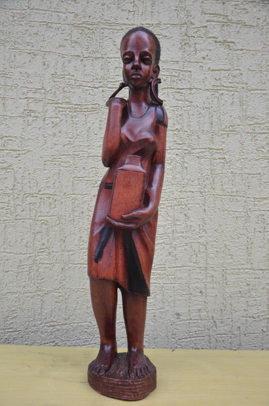 Large African Wooden Water Bearer Sculpture | Tribal Art