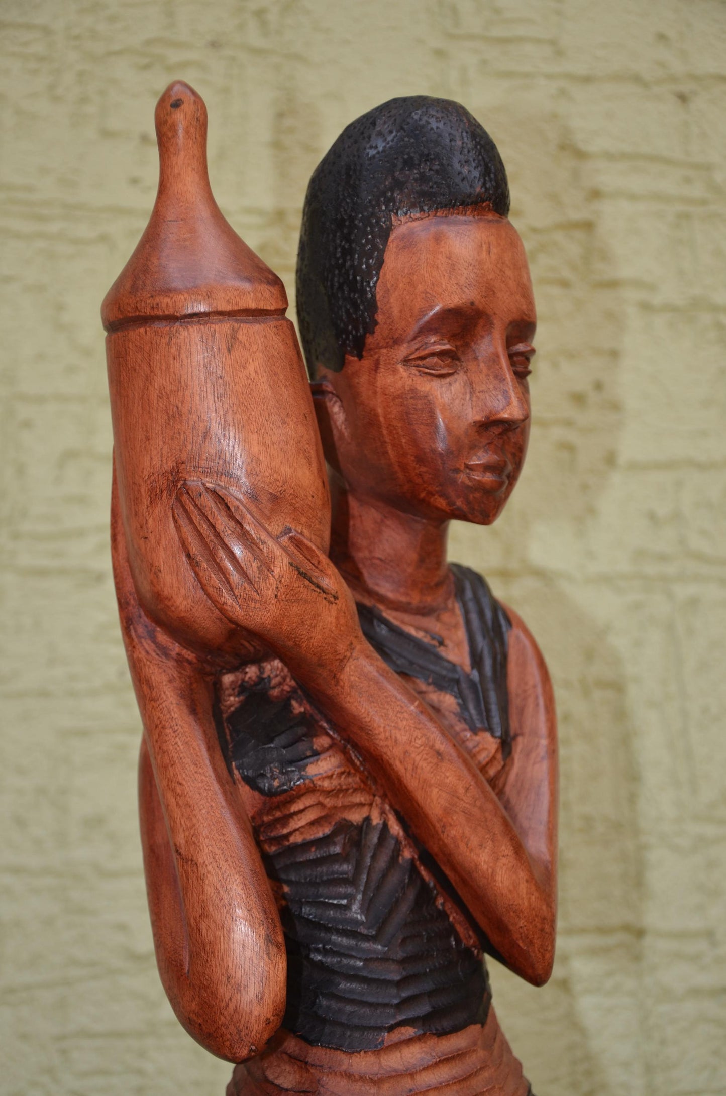 African Female Water Bearer Wooden Sculpture | Tribal Art