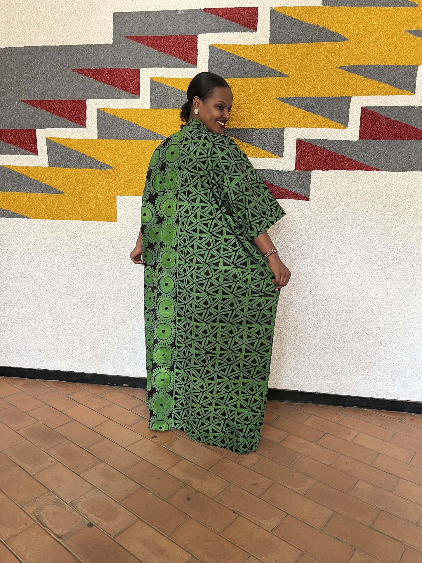 Asymmetrical Graphic Ankara Boubou Gown | Split-Print African Kaftan, Geometric & Celestial Maxi