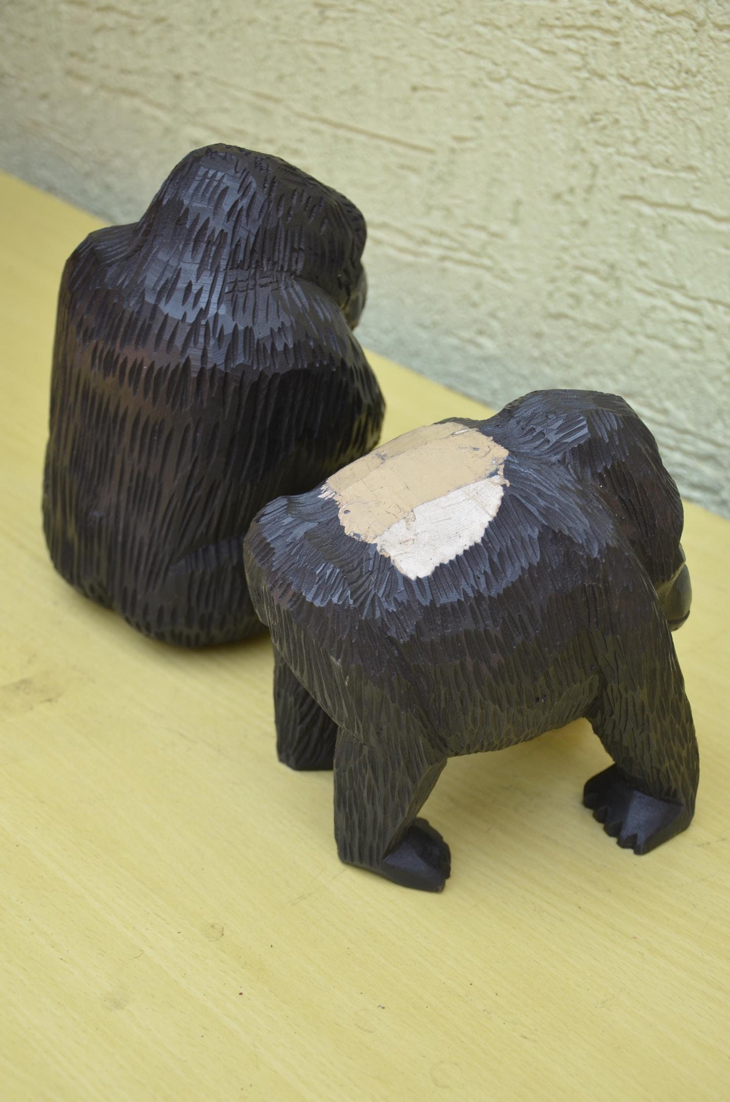 Large Hand Carved Wooden Gorilla Family Sculpture | Wildlife Art