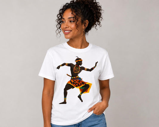 African Dancer T-Shirt, Colorful African Heritage Shirt, Traditional Dance Graphic Tee, African Culture Gift, Unisex Cultural Shirt