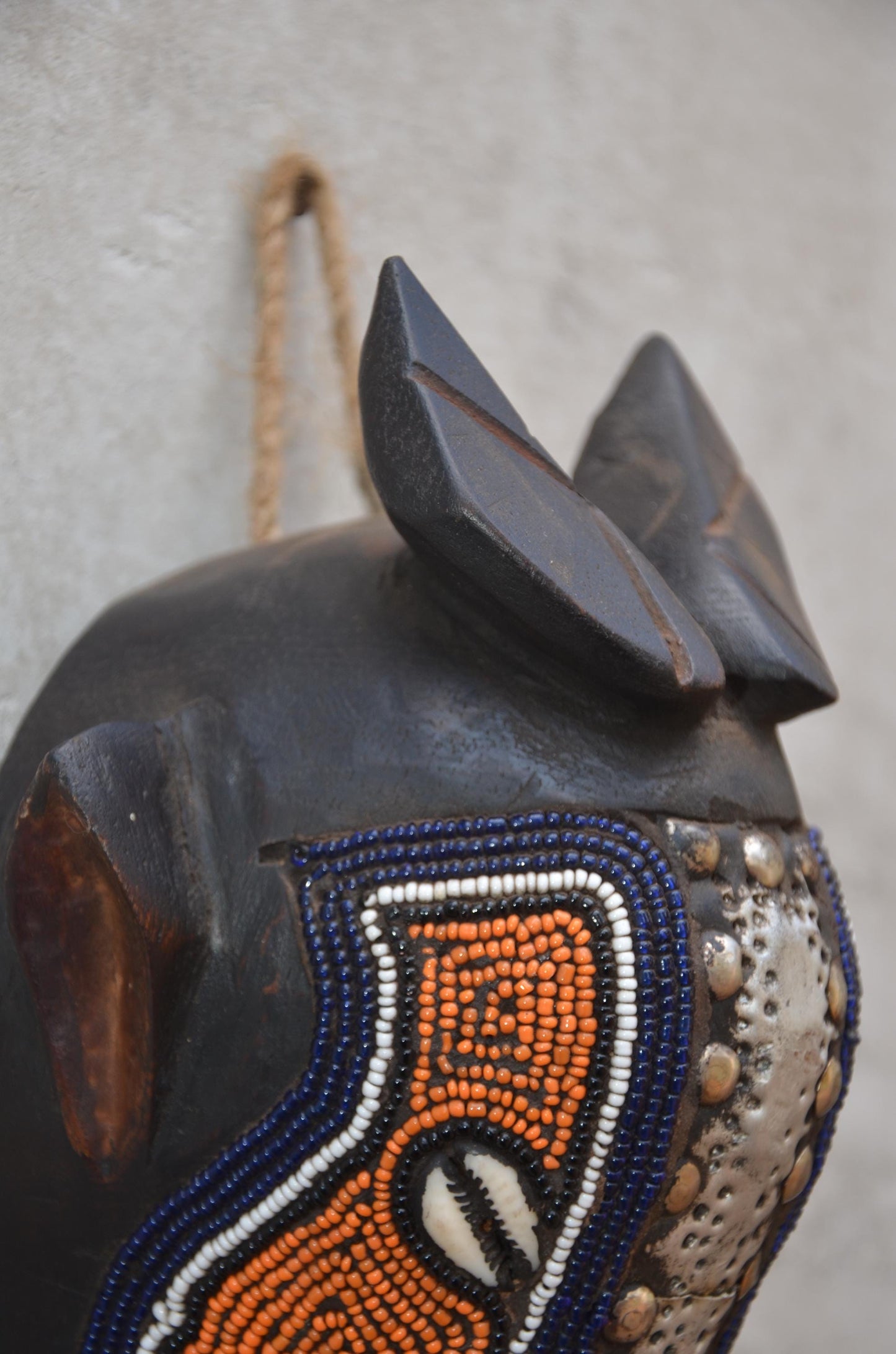 Bamum Beaded Animal Mask – 11" Cameroon Buffalo Wall Art – Tribal Home Decor