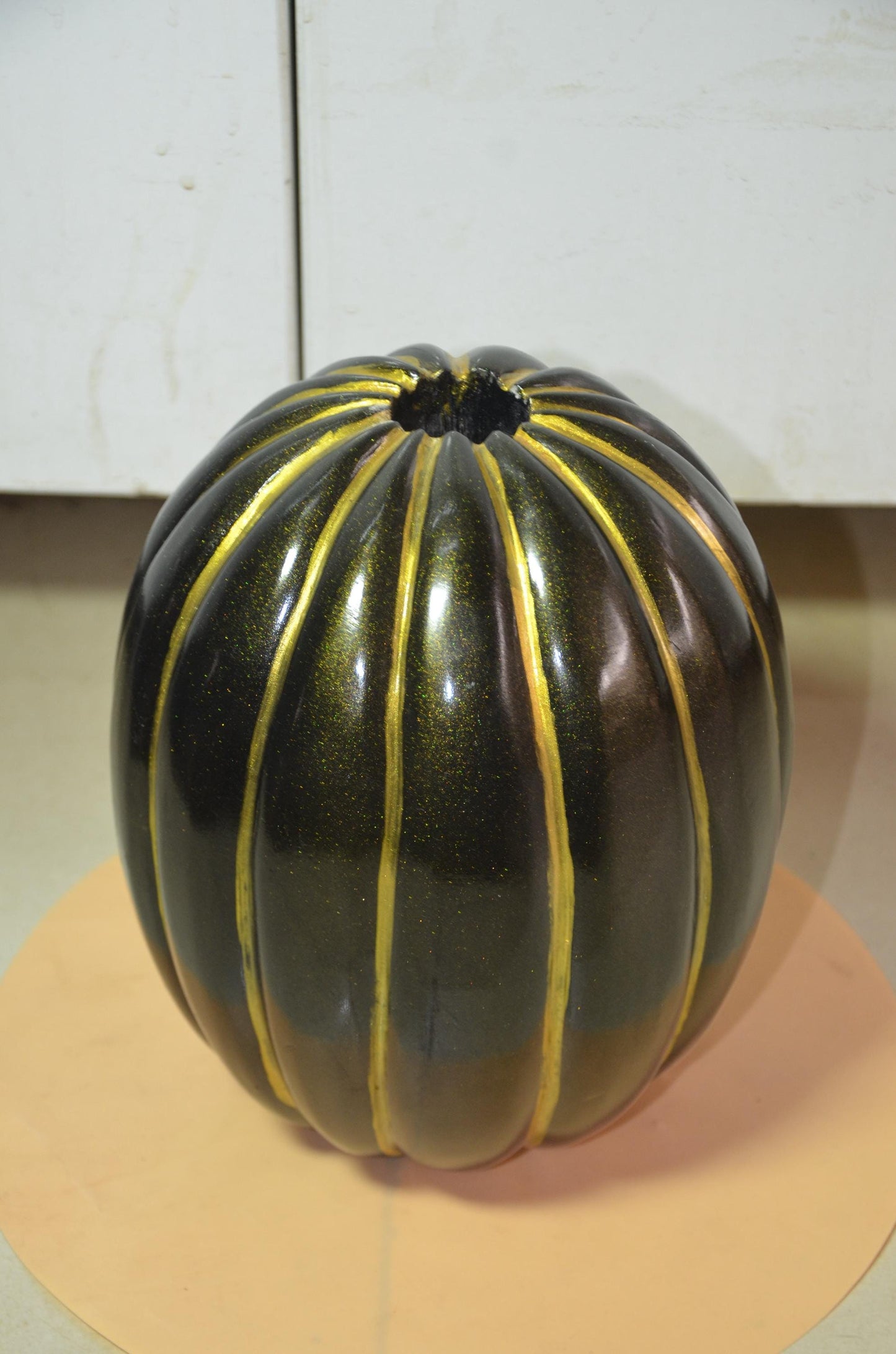 Fluted Wooden Pumpkin Vase | Metallic Bronze Gold Ribbed Vessel