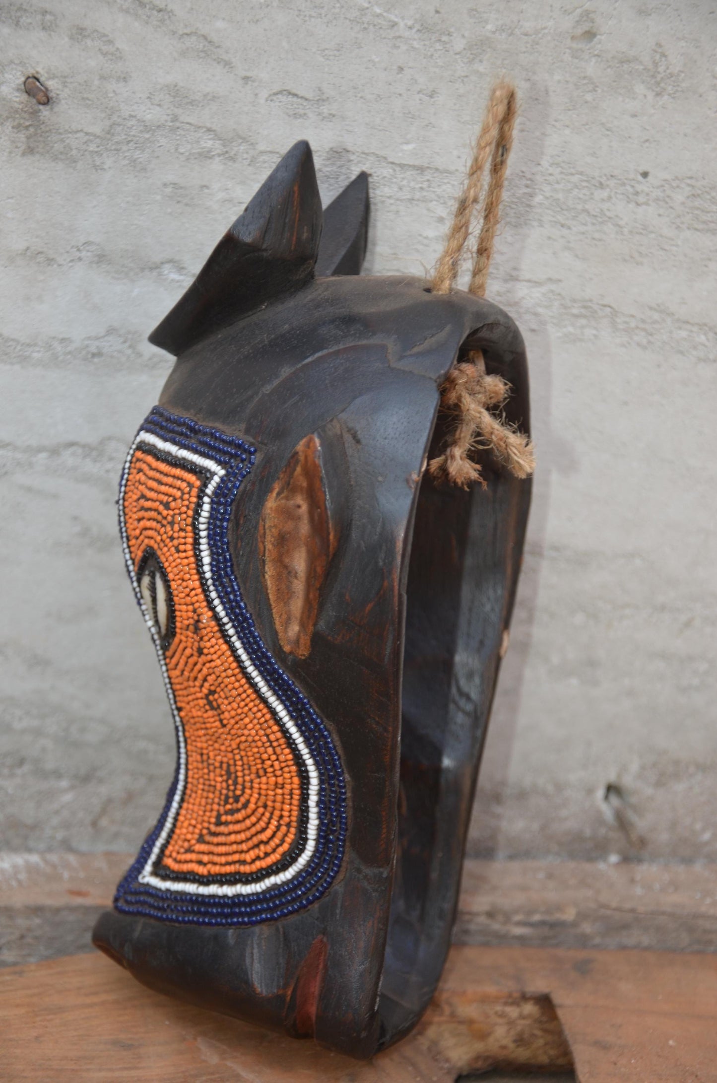 Bamum Beaded Animal Mask – 11" Cameroon Buffalo Wall Art – Tribal Home Decor