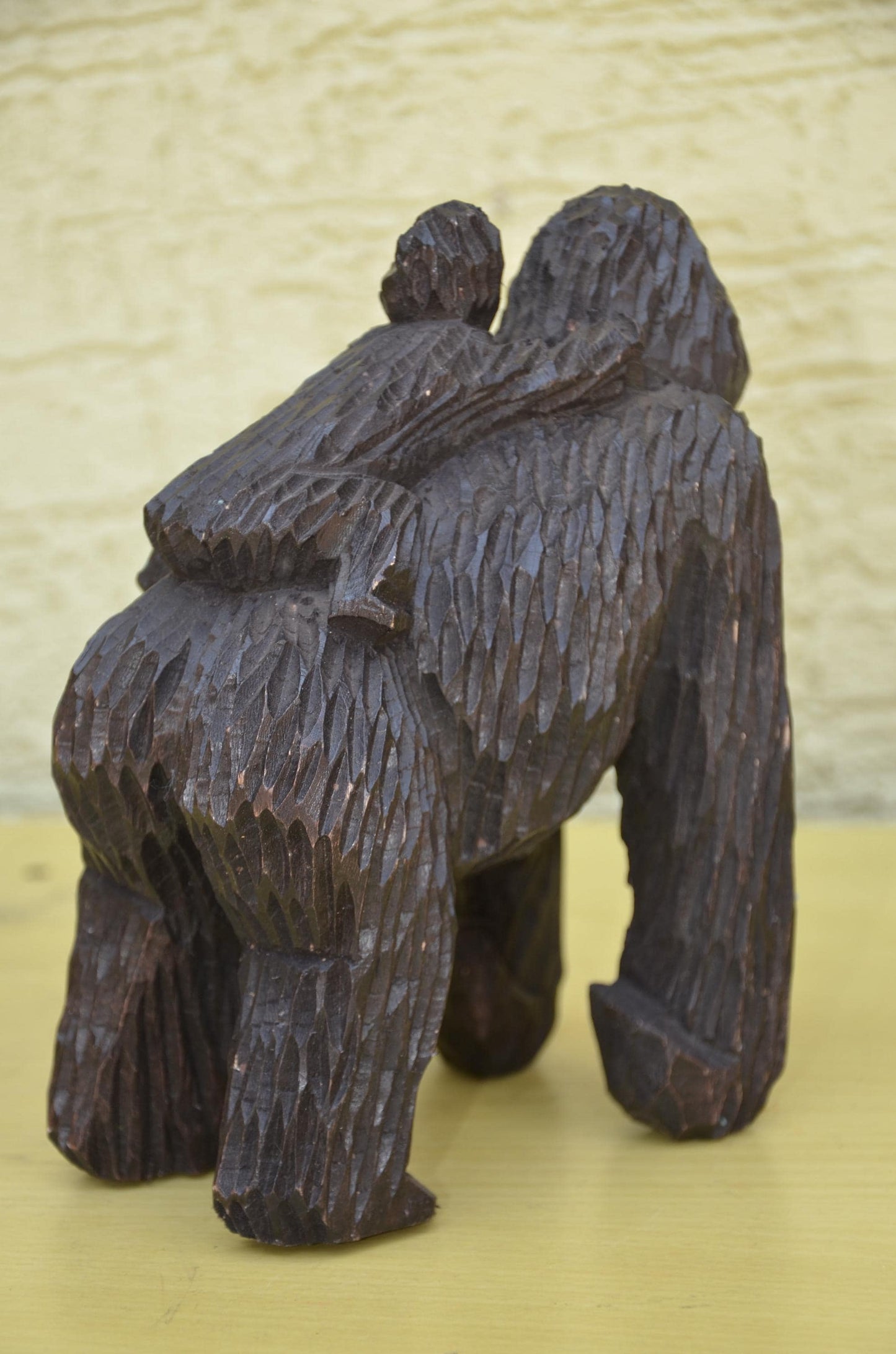 Hand Carved Wooden Mother & Baby Gorilla | Wildlife Art