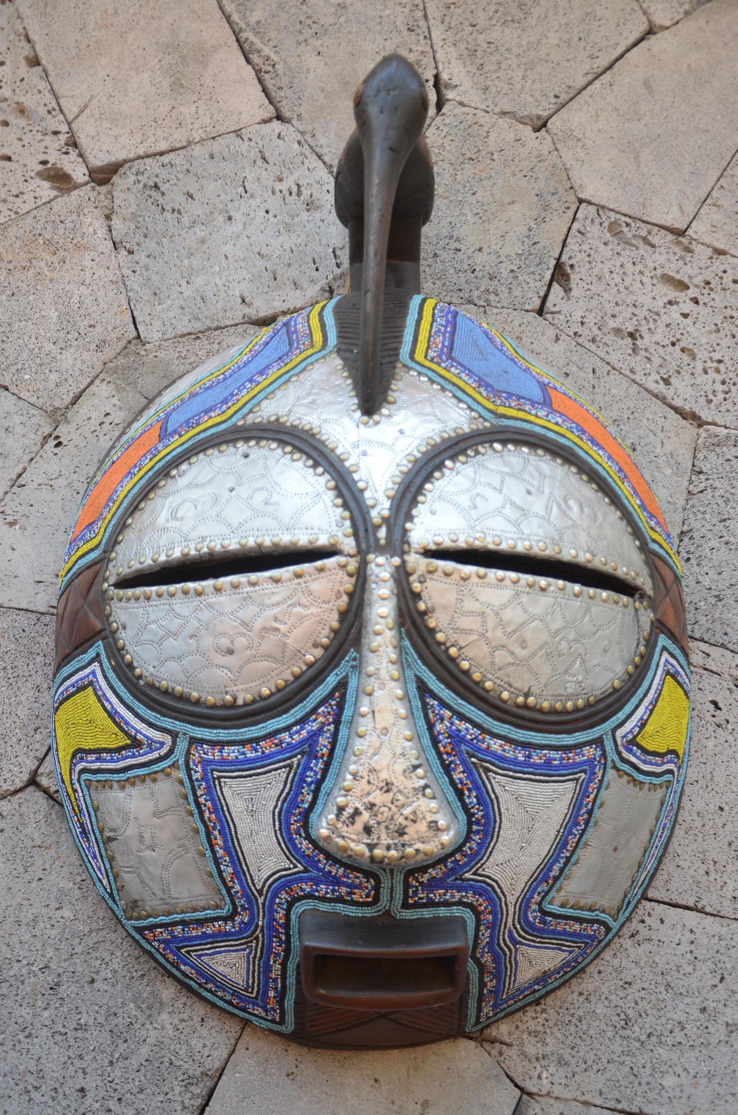Marka-Styled Ghanaian Mask | Large Decorative Metal-Clad Art