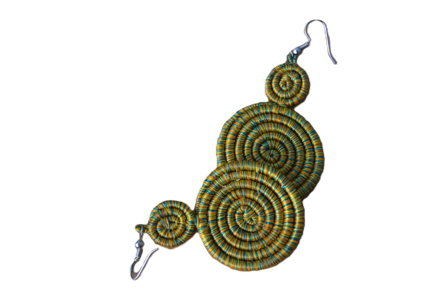 Yellow Green Sisal Rwandan Earrings, Handmade Woven African Basketry Jewelry, Boho Tribal Fiber Art