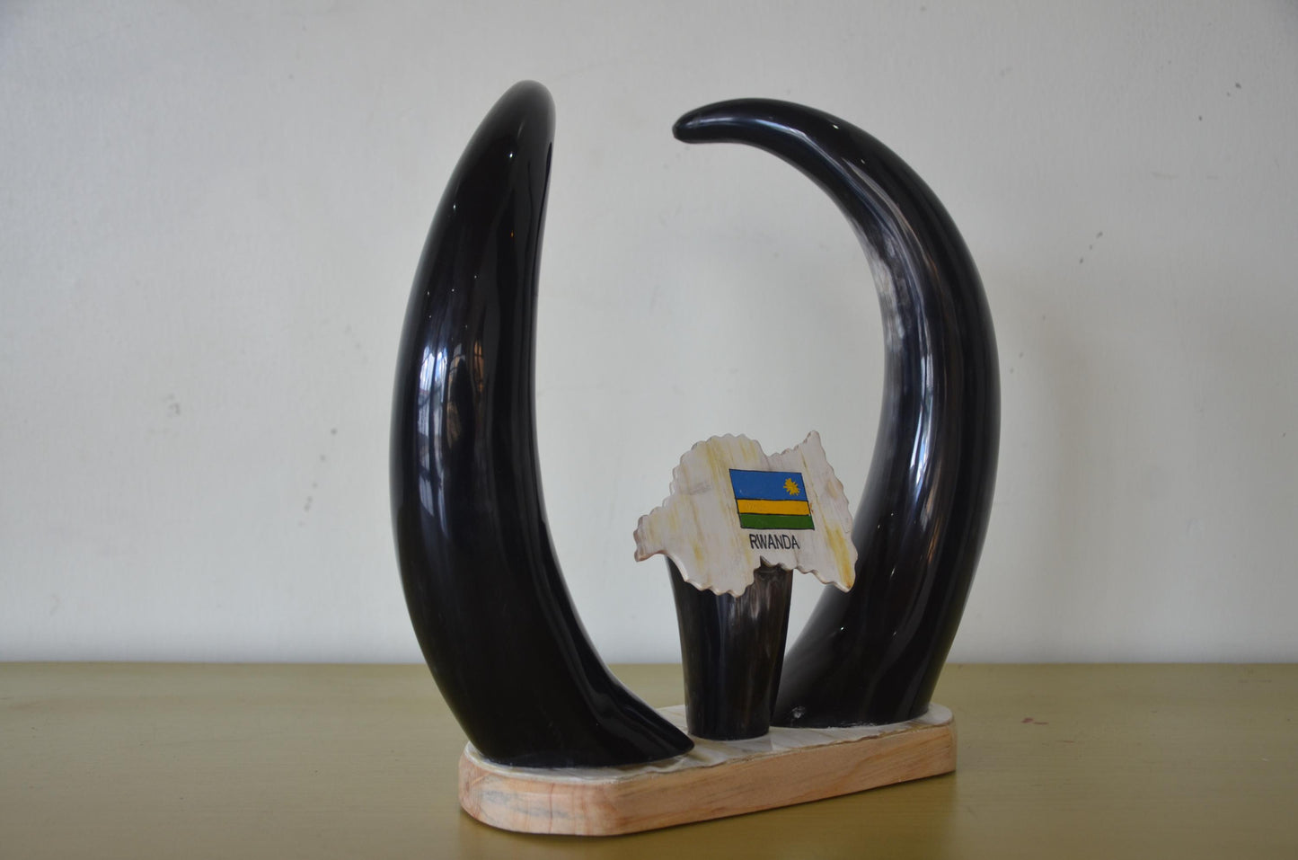 Handcrafted Rwandan Cow Horn Tabletop Sculpture | Authentic African Art Accent