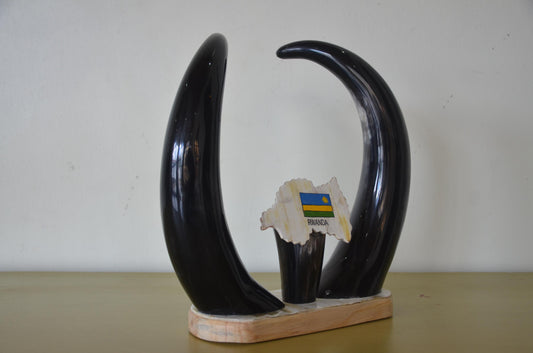 Handcrafted Rwandan Cow Horn Tabletop Sculpture | Authentic African Art Accent