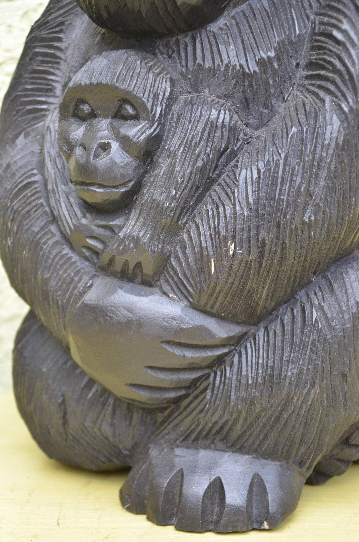 Seated Wooden Gorilla Maternity Sculpture | Wildlife Family Art Figurine