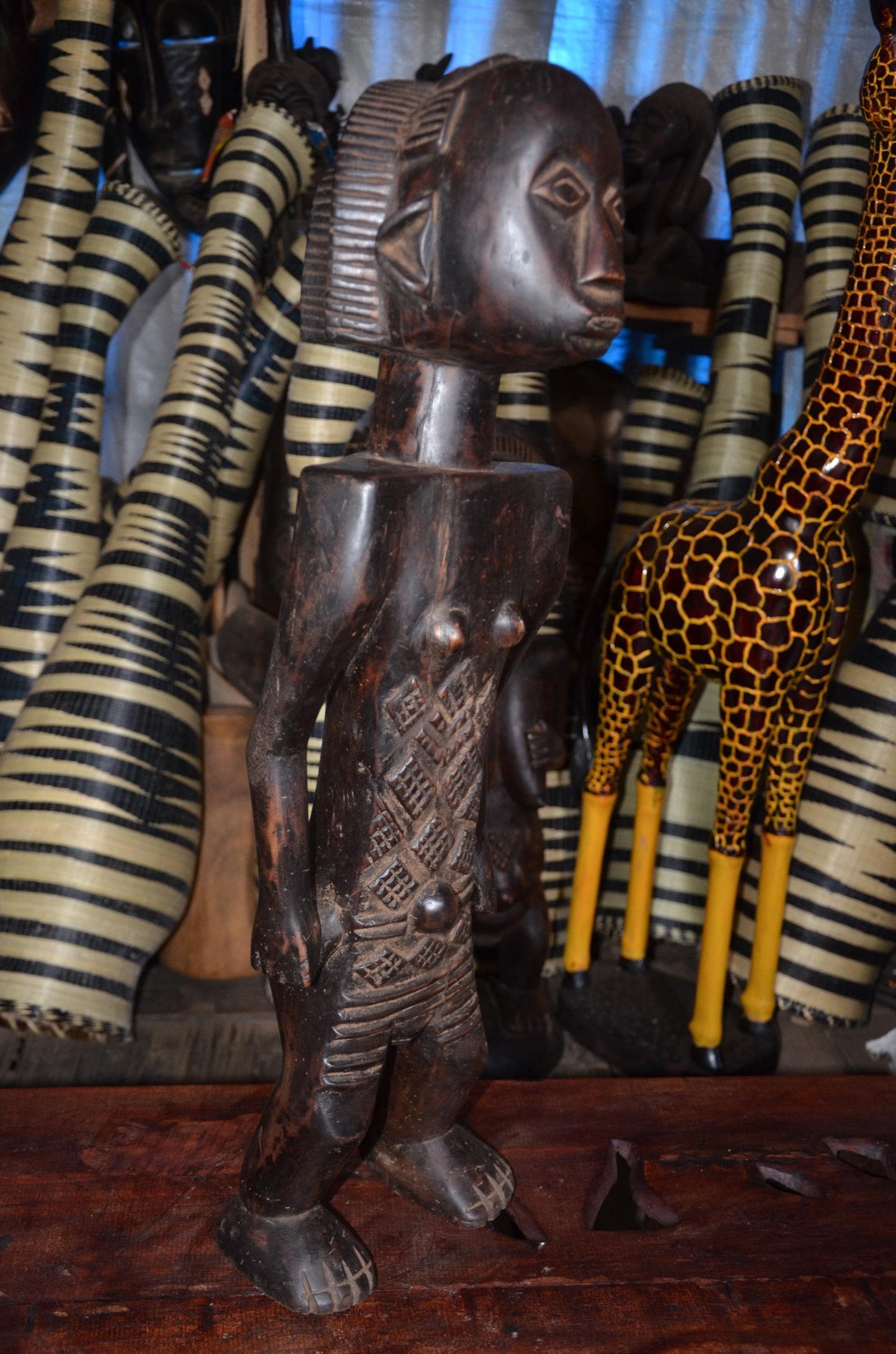 Tabwa or Luba Ancestor Figure - 29" Authentic Congo Wood Statue, Prestige Tribal Art, High-End African Sculpture.