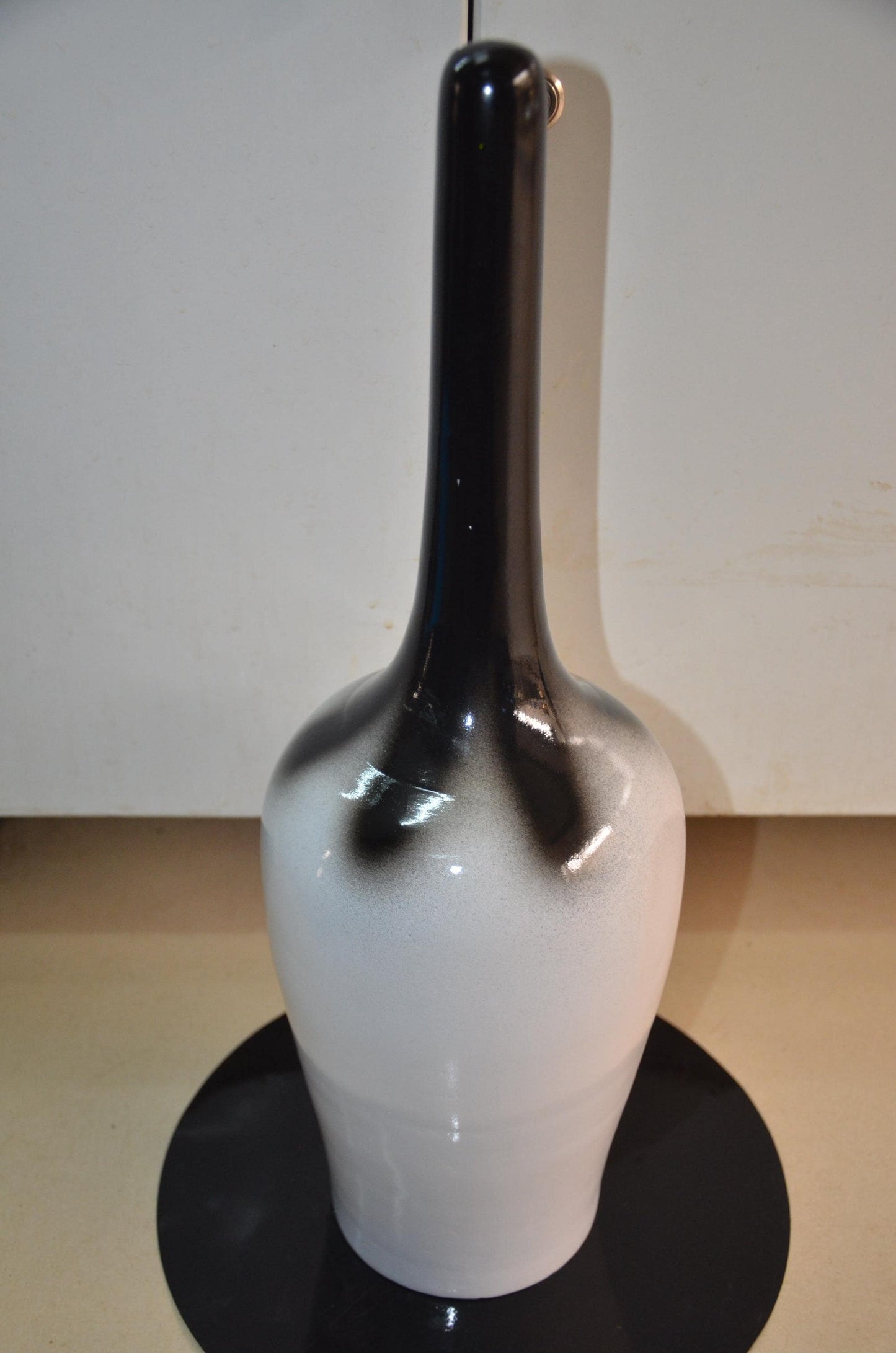 Tall Wooden Floor Vase | Black and White Long Neck Bud Vase