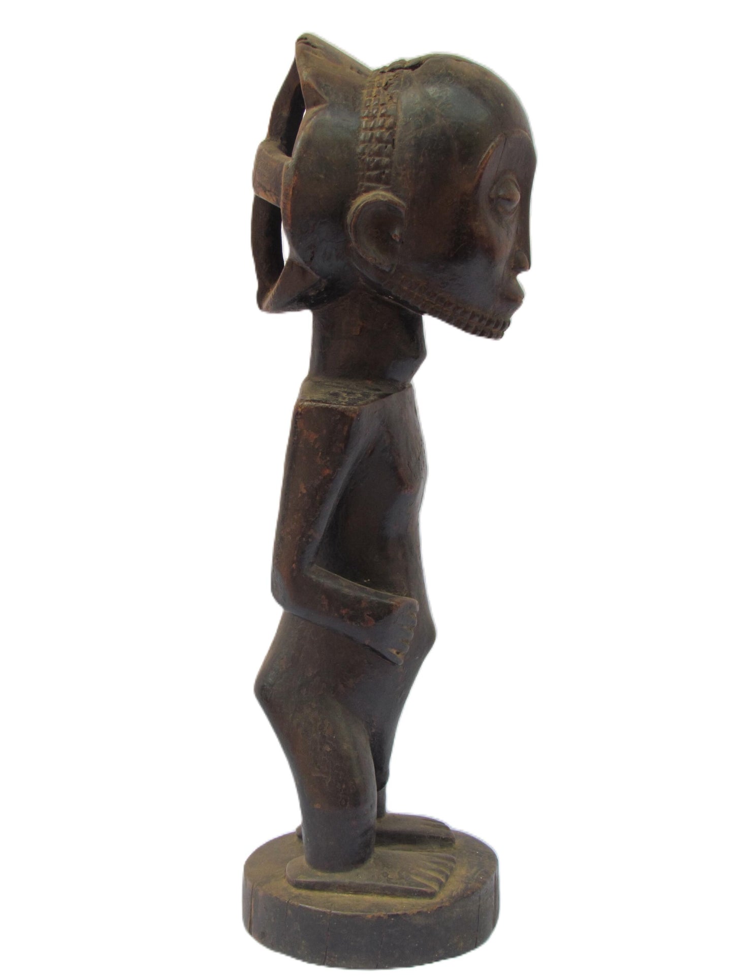 Statue africaine originale primitive en bois sculpté de la tribu Luba Congo