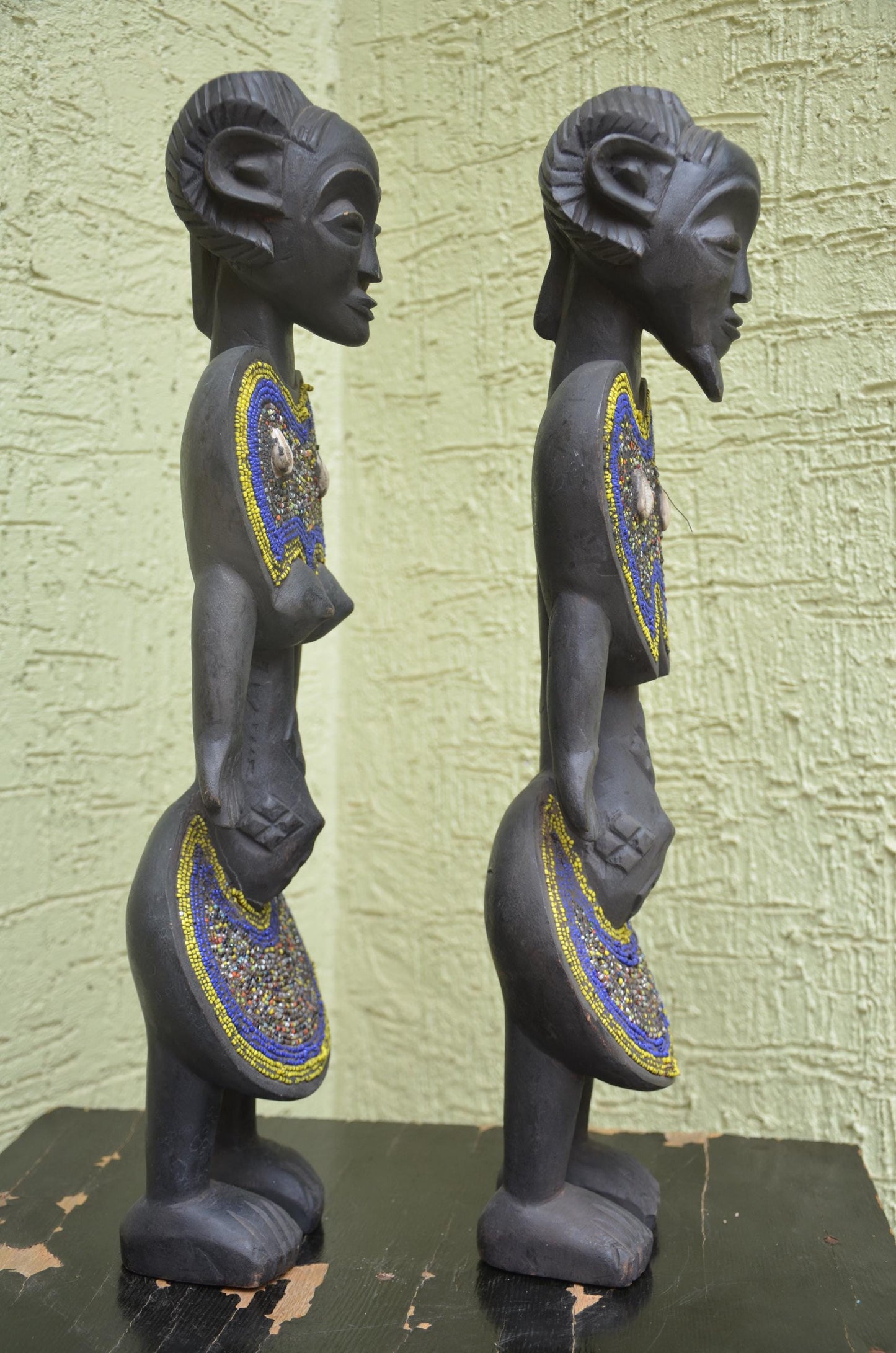 Namji Fertility Dolls â€“ 21" Hand-Carved Wood Cameroon Beaded Couple â€“ Art.