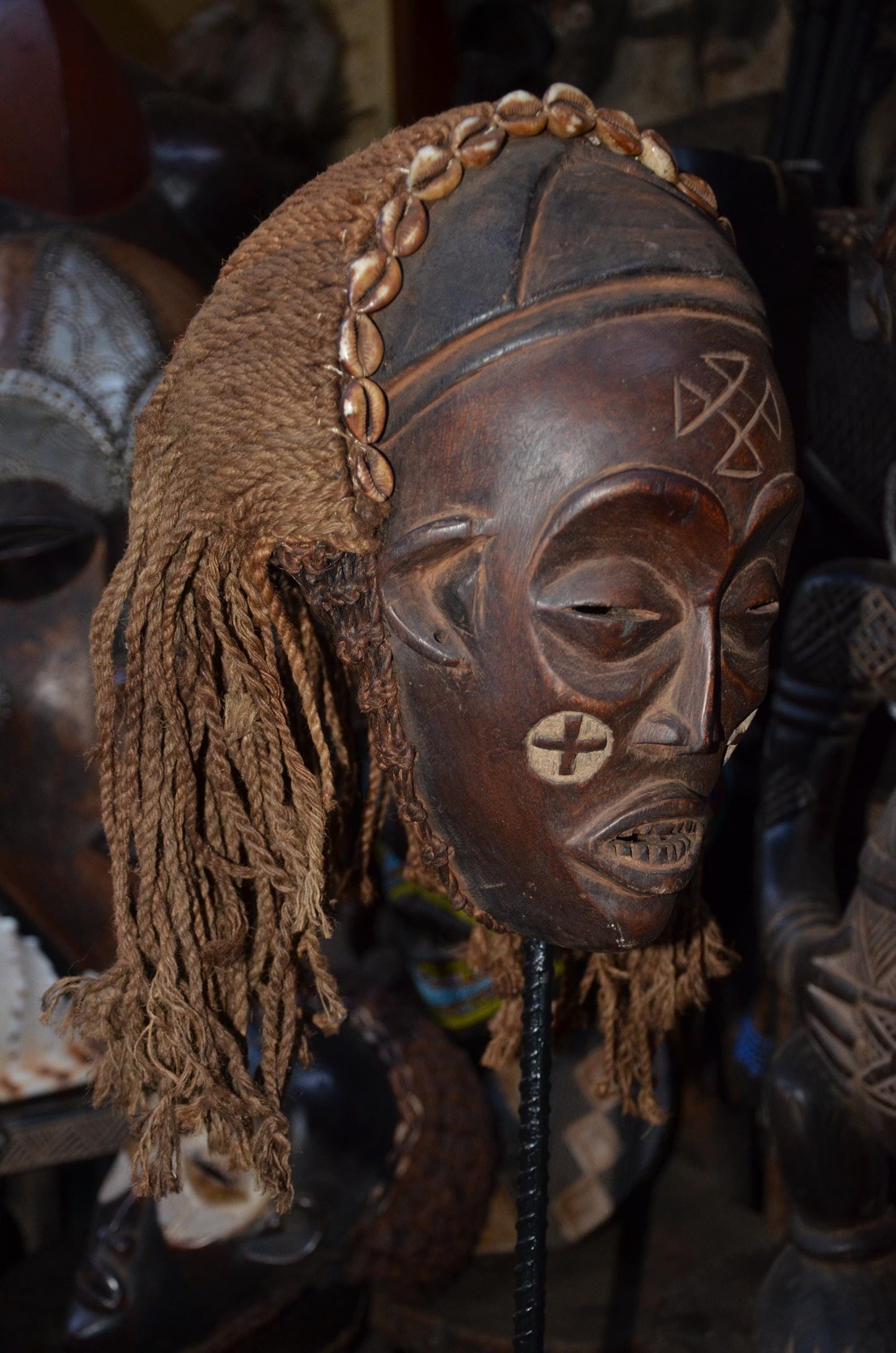 Chokwe Pwo Mask – 14" Hand-Carved Wood Female Spirit Mask – Tribal Wall Art