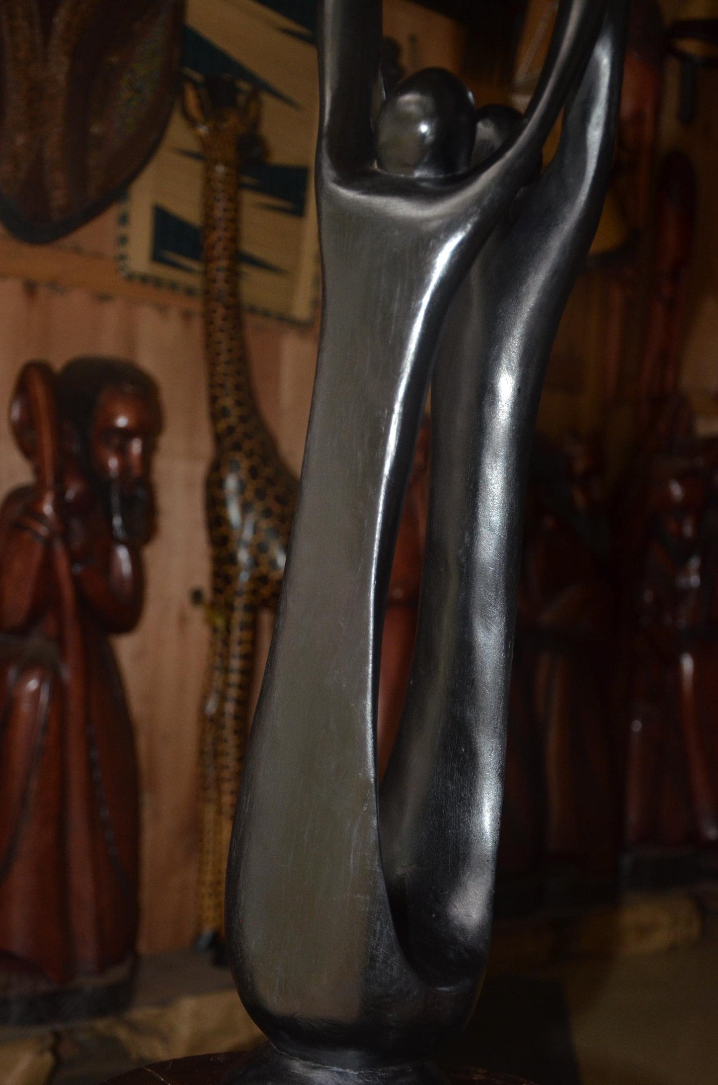 Hand-Carved African Abstract Family Embrace Sculpture