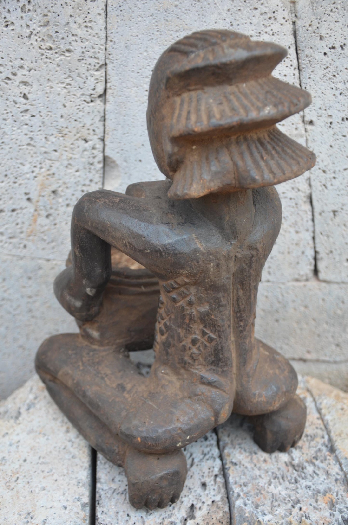 Authentic Luba Bowl Bearer Statue | Congolese Tribal Art | Hand-Carved