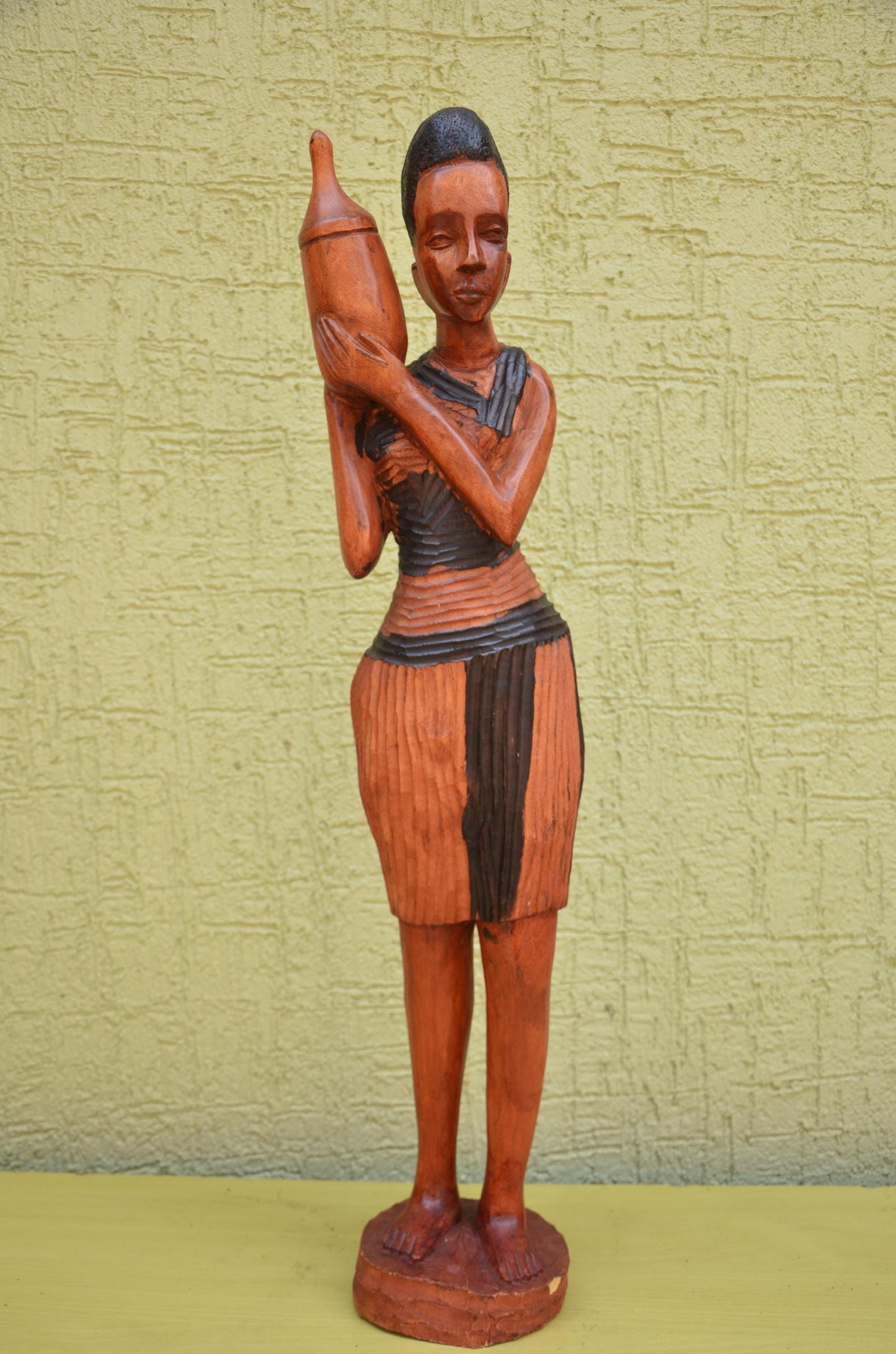 African Female Water Bearer Wooden Sculpture | Tribal Art