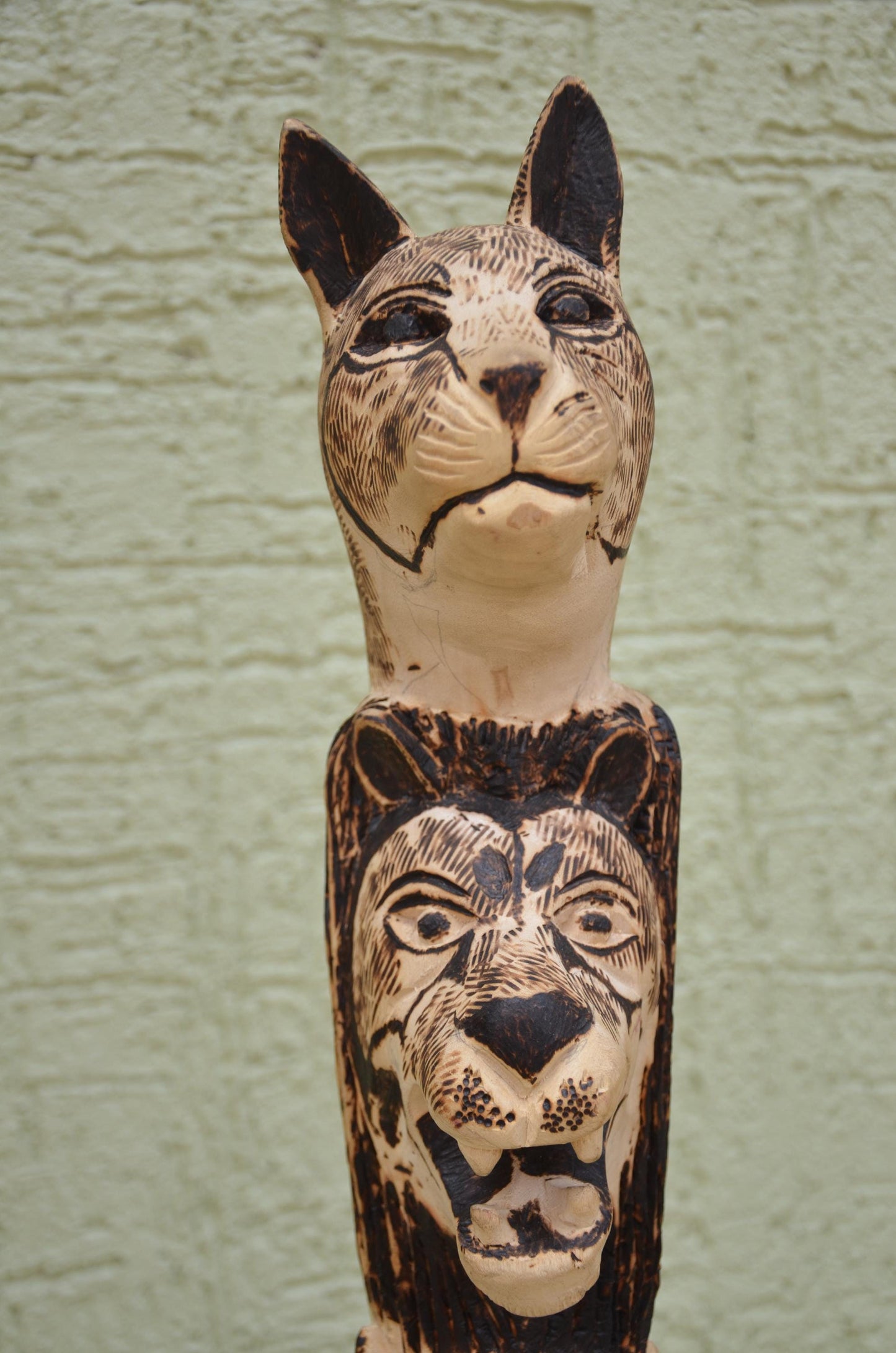 African Wooden Safari Animal Totem Sculpture | Tribal Art