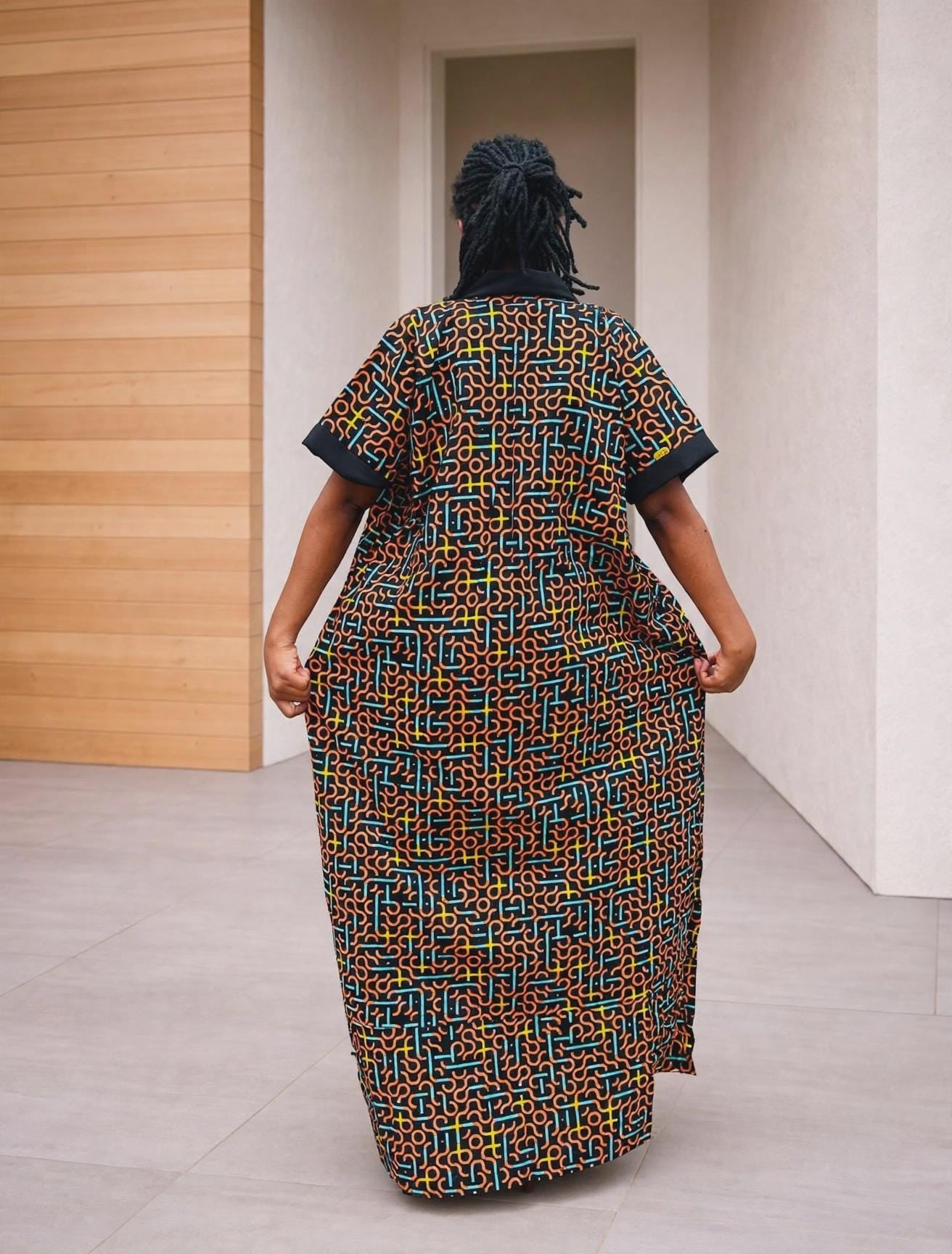 Tie-Front Ankara Kimono Maxi | Cuffed Satin-Trim Boubou, Red Gown