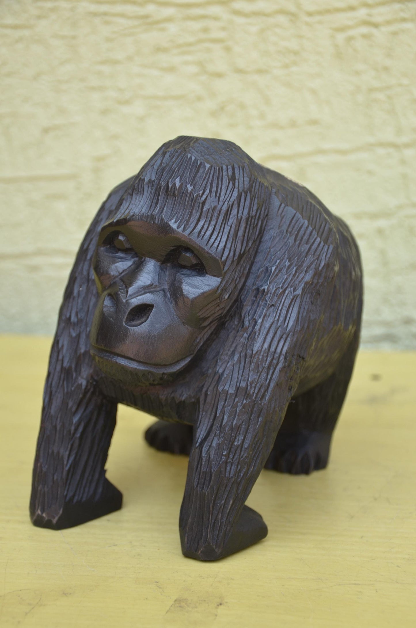 Hand Carved Wooden Mountain Gorilla Sculpture | Wildlife Art